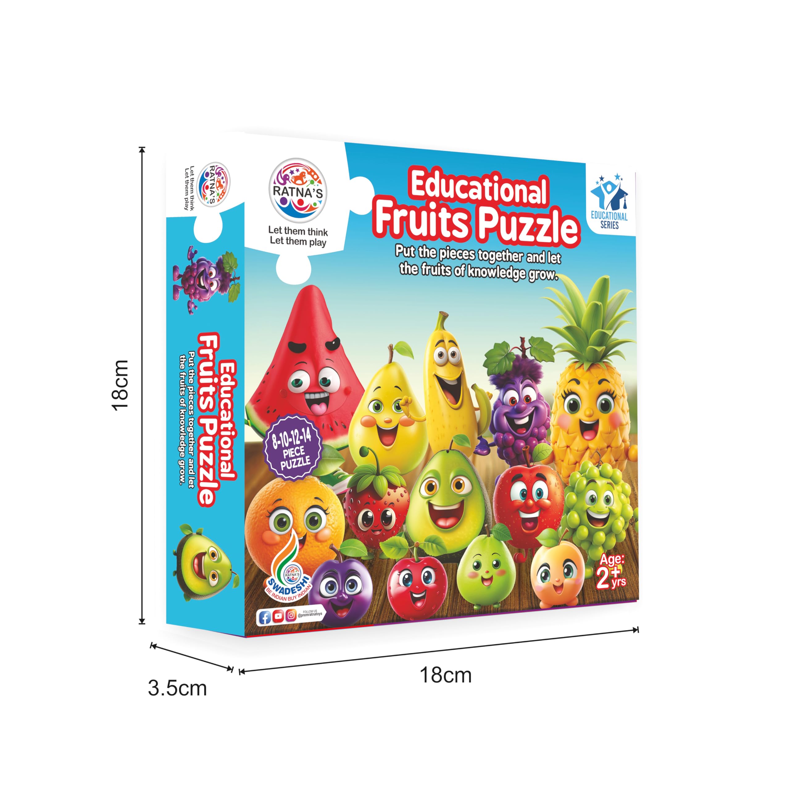Ratna's Educational Fruit Jigsaw Puzzle for Kids - Learn Fruit Names & Shapes | Fun Learning Toy for Toddlers & Preschoolers | Perfect for Homeschooling & Classroom Activities