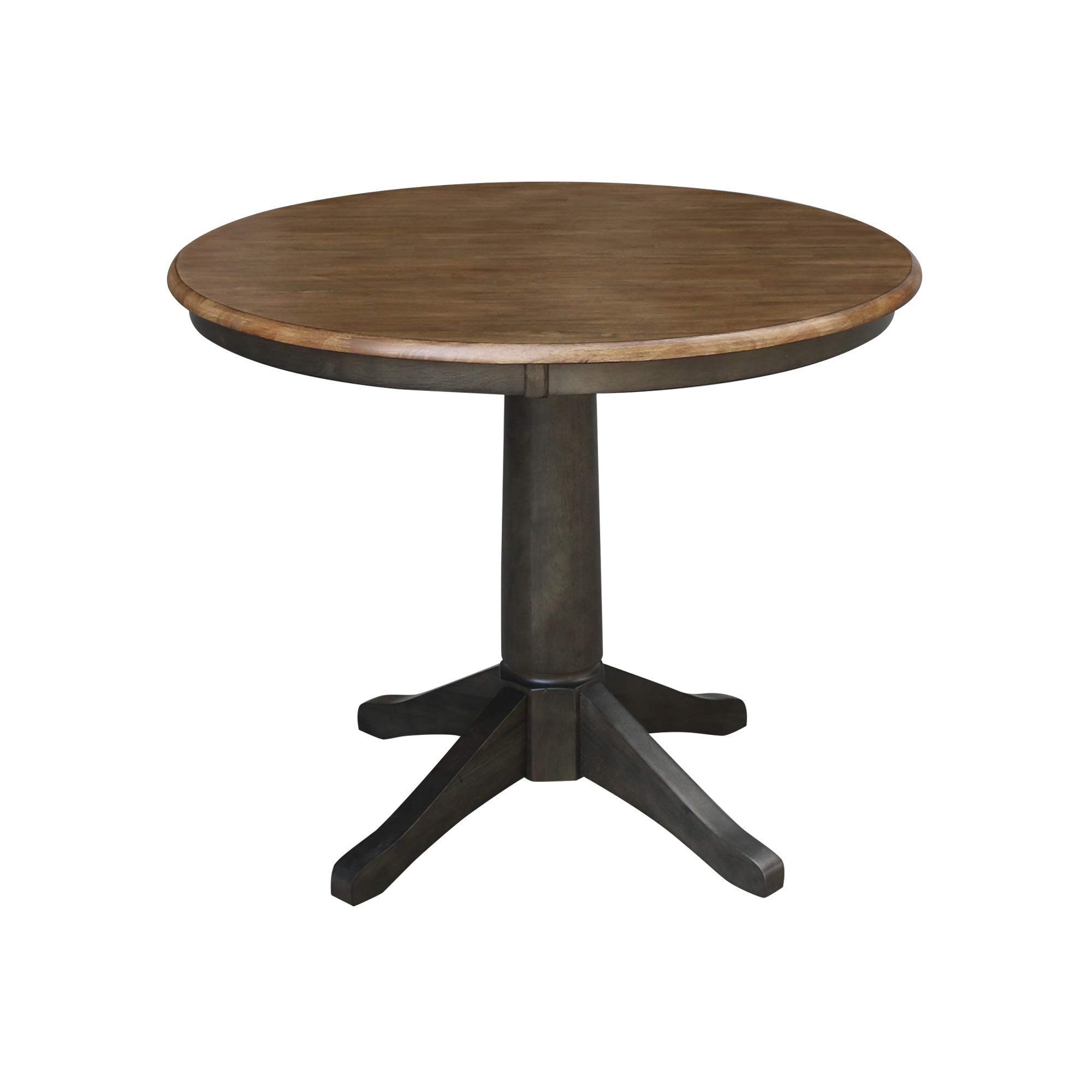 IC International Concepts 36-Inch Round Pedestal Dining Table - 28.9-Inch Height Solid Wood Construction - Hickory/Washed Coal Finish - Perfect for Small Spaces, Kitchens, Dining Rooms & Breakfast Nooks
