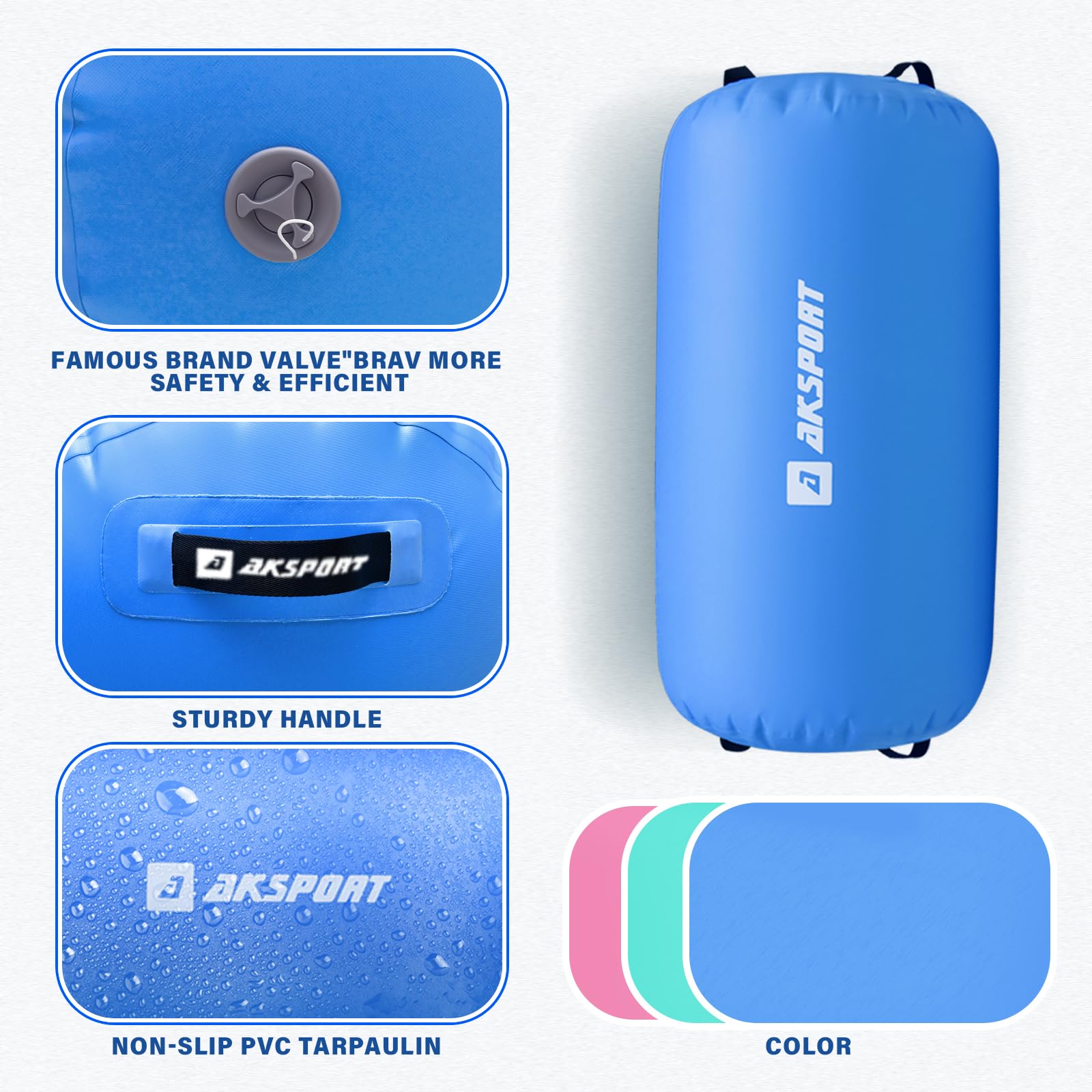 AKSPORT Inflatable Air Roller for Gymnastics Training - Backbends, Back Handsprings & Tumbling Practice with Electric Pump | Perfect for Home Yoga, Cheerleading, Back Walkovers & Flexibility Exercises