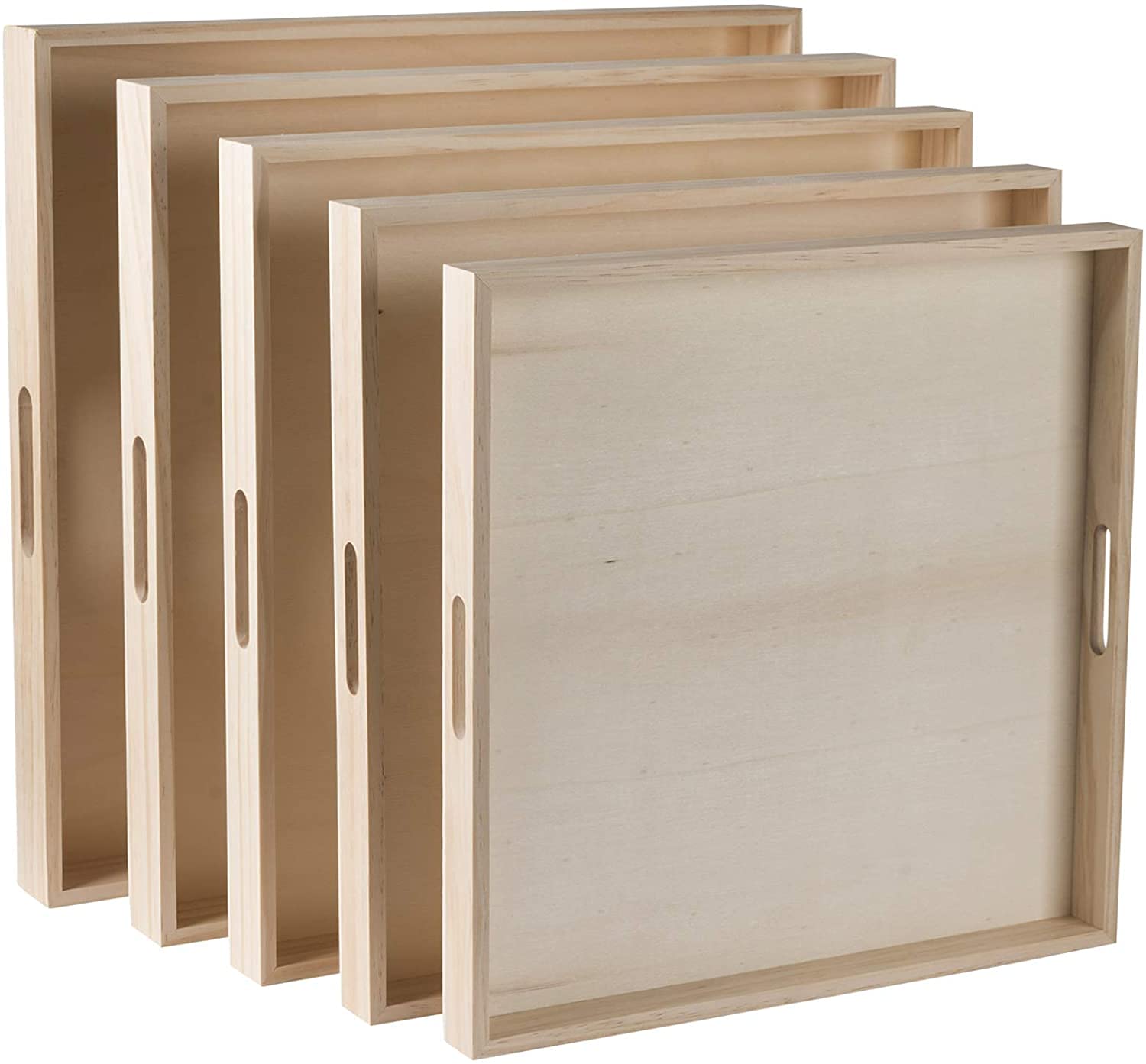 Wooden Square Trays and Sets - Bulk 6 Nesting 30 Piece Breakfast Serving Trays for Buffet, Montessori, Party, Home Organization & Decor | Perfect for Dining, Entertaining, Classroom Activities and Stylish Storage
