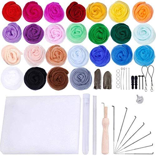 25-Color Wool Roving Needle Felting Kit - Complete Starter Set with Felting Tools & Instruction Guide | DIY Felted Animals, Home Decor & Craft Projects