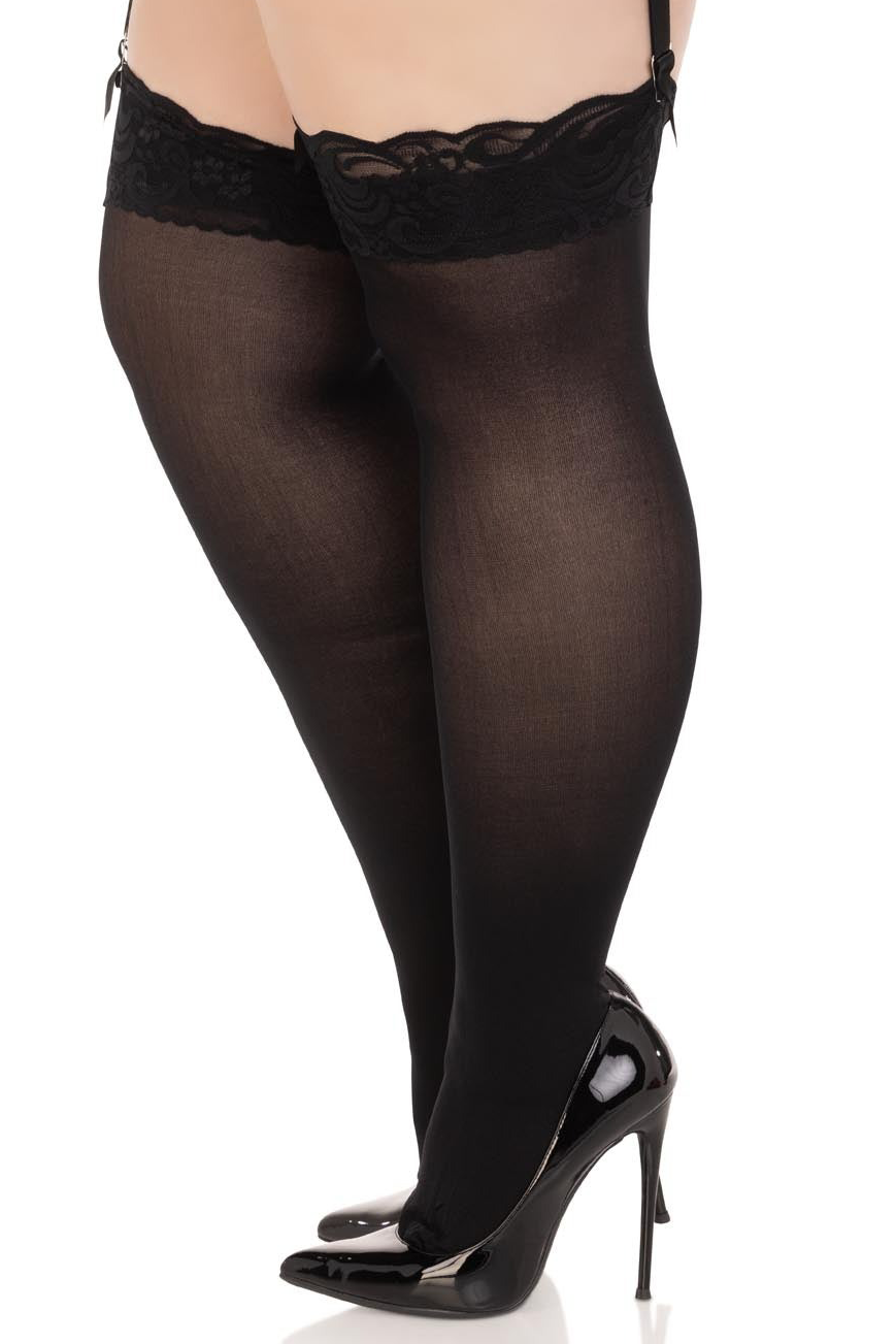 Opaque Lace Top Stockings for Women - Sexy Thigh High Stockings with Floral Lace Trim - Perfect for Valentine's Day, Date Night and Bridal Lingerie