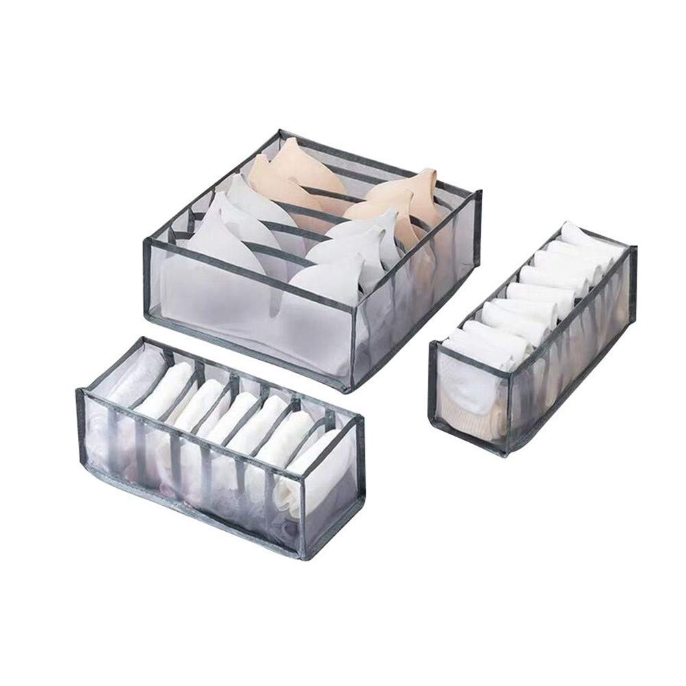Bernese 3-Piece Mesh Underwear Storage Box Set | Foldable Drawer Organizer for Bras, Panties, Socks & Ties | Closet Organization Solution for Bedroom, Dorm & Travel