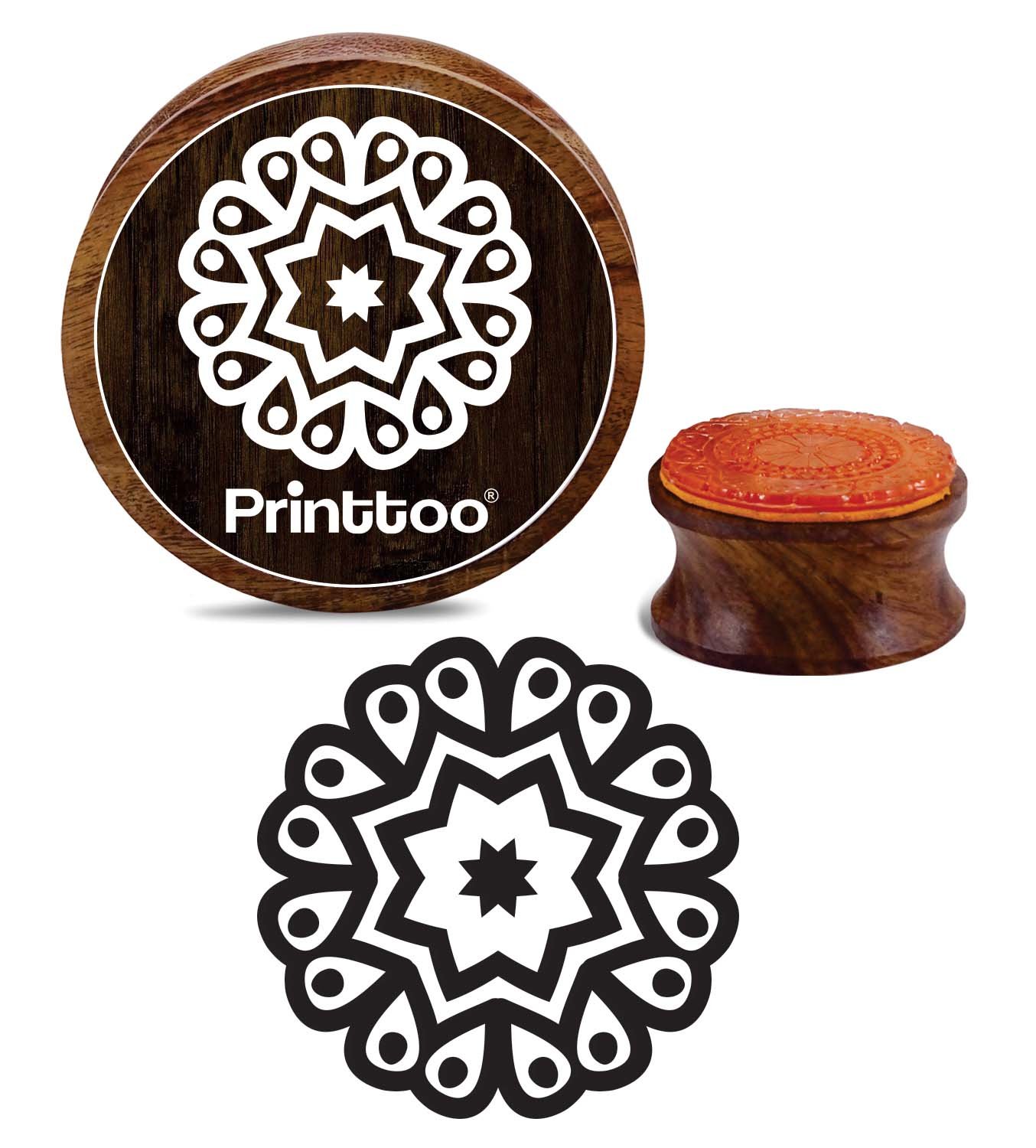 Floral Mandala Rubber Stamp - 2 Inch Round Wooden Craft Stamp for Textile & DIY Projects