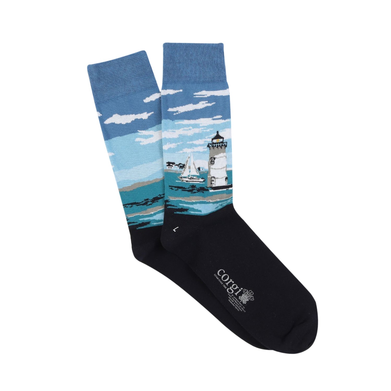 Premium Men's Cotton Crew Socks - Soft & Breathable Lighthouse Design - Ideal for Daily Wear, Hiking & Outdoor Activities