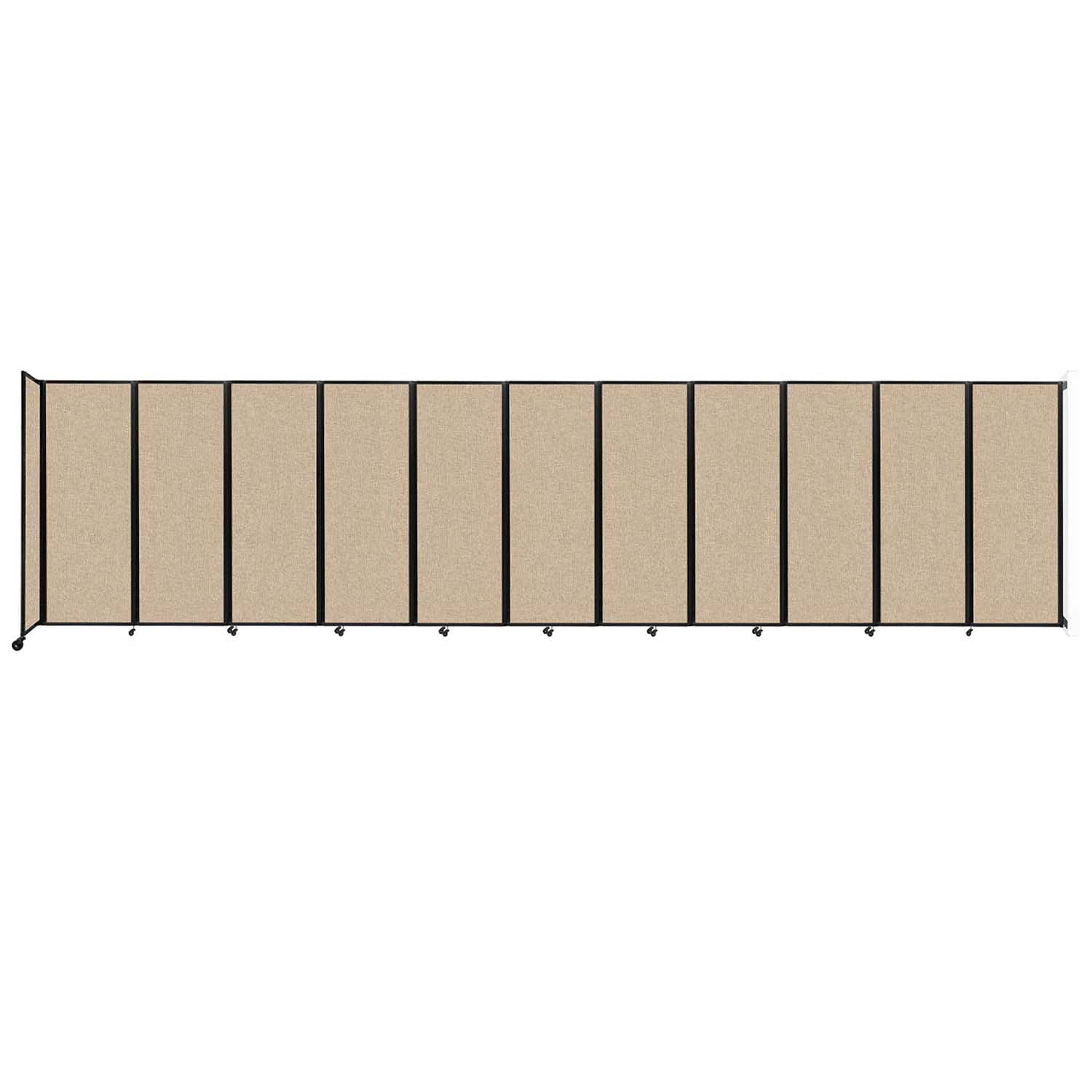 360° Wall-Mounted Folding Room Divider with Adjustable Width & Locking Wheels - Beige Fabric Panels (30'6