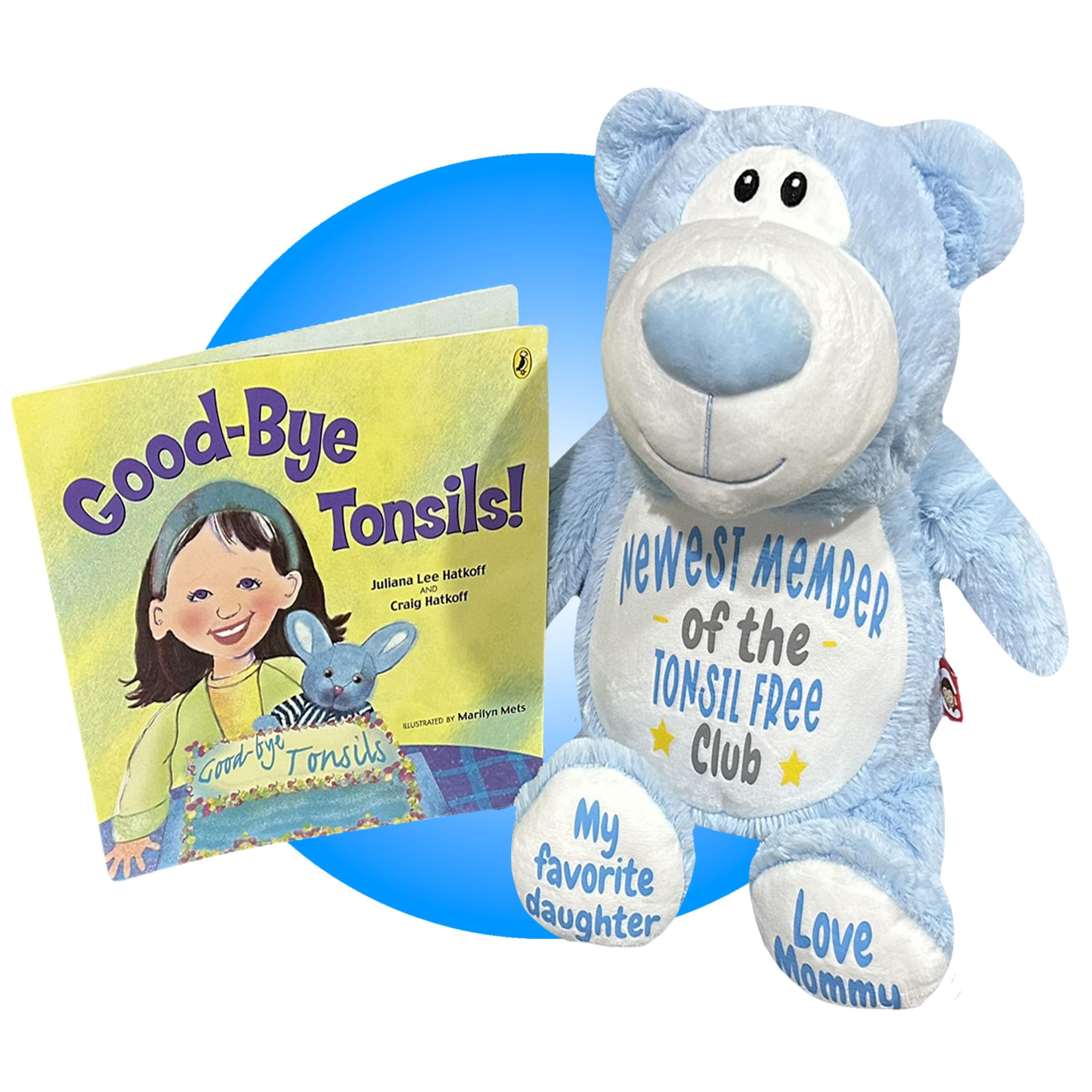 Personalized Tonsillectomy Recovery Gift for Kids - Soft Face Heating Pad - Get Well Soon Present for Children After Tonsil Surgery (Baby Blue Bear) | Post-Surgery Comfort & Pain Relief for Toddlers