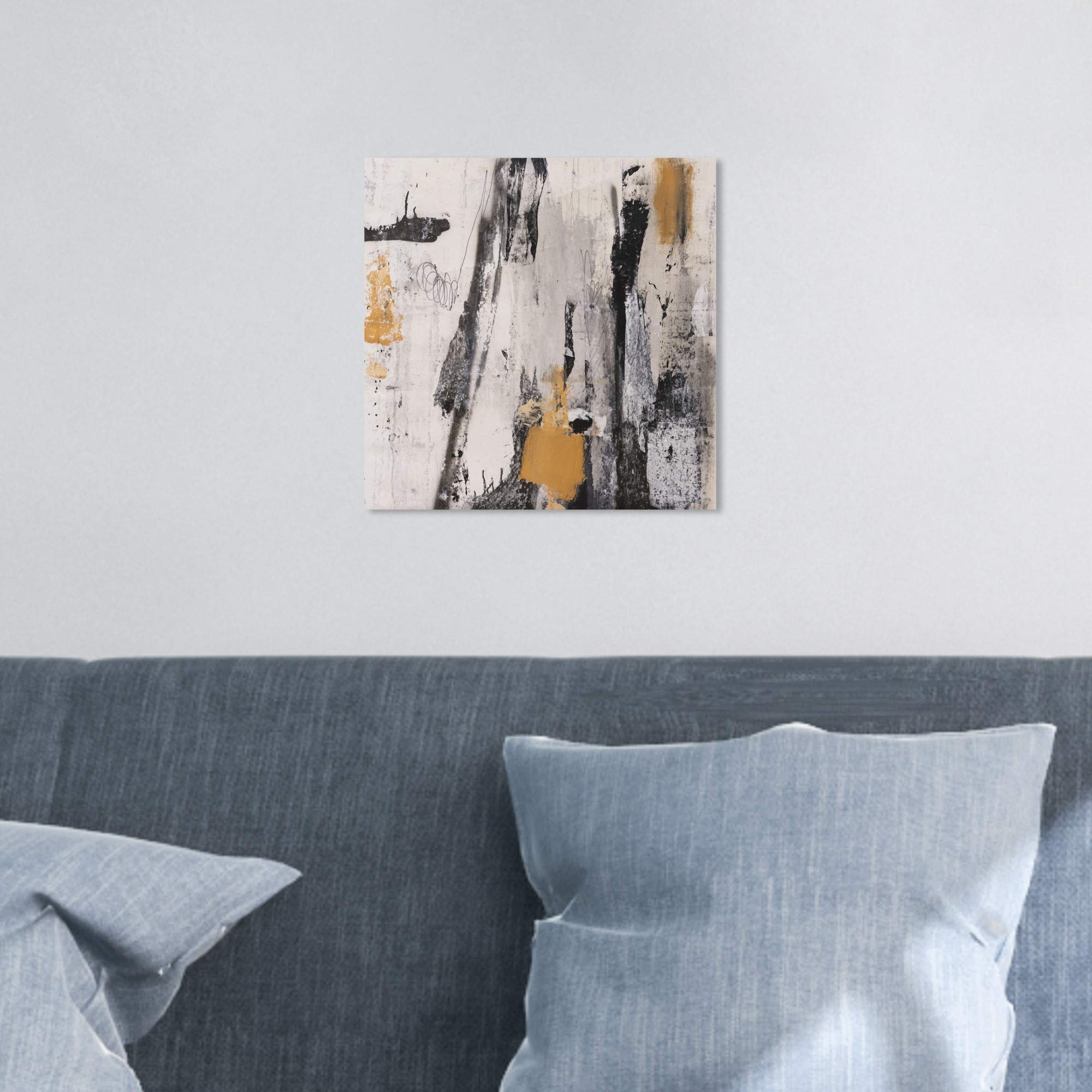 Abstract Wall Art Canvas Print 'Tiago Magro-Rushing Paint' - Modern Home Decor Painting 20x20 Inches in Black & Gold | Perfect for Living Room, Bedroom & Office Decor