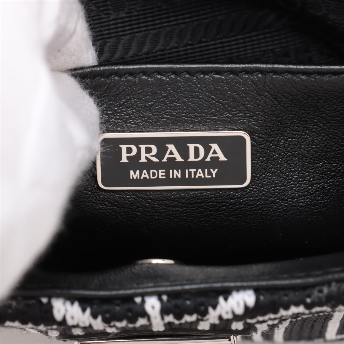 Prada Cleo Jacquard Shoulder Bag in Black & White | Luxury Designer Crossbody Purse for Women | Perfect for Work, Evening Events & Travel Accessories