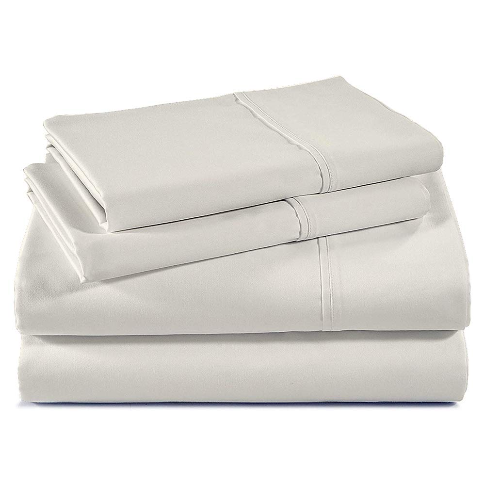 Premium 100% Certified Long Staple Giza Cotton Twin Sheet Set - Ivory | Ultra Soft & Breathable Bed Sheets for Comfortable Sleep | Perfect for Home, Hotel, and Guest Room Use