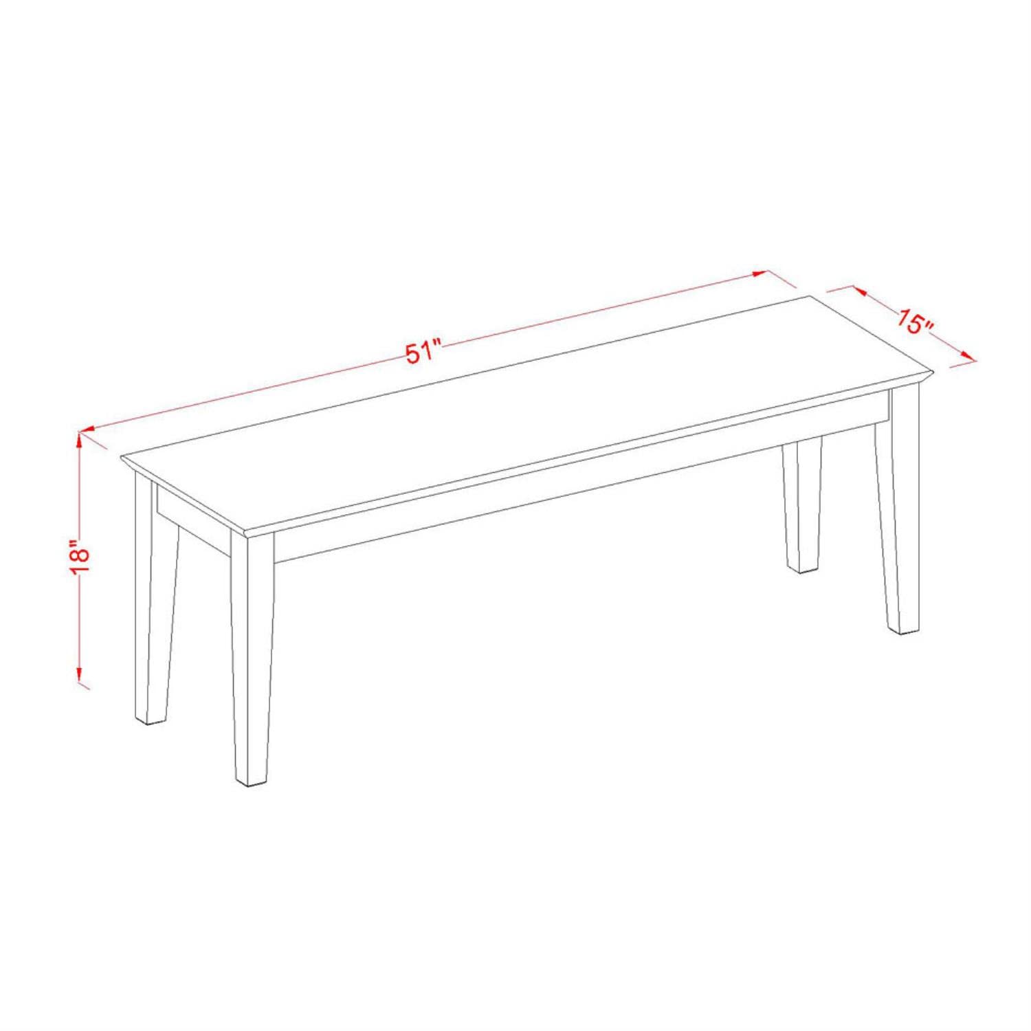 East West Furniture Capri Dining Table Bench - Solid Wood Seat, 51x15x18 Inch, Linen White - Perfect for Kitchen, Dining Room, and Breakfast Nook