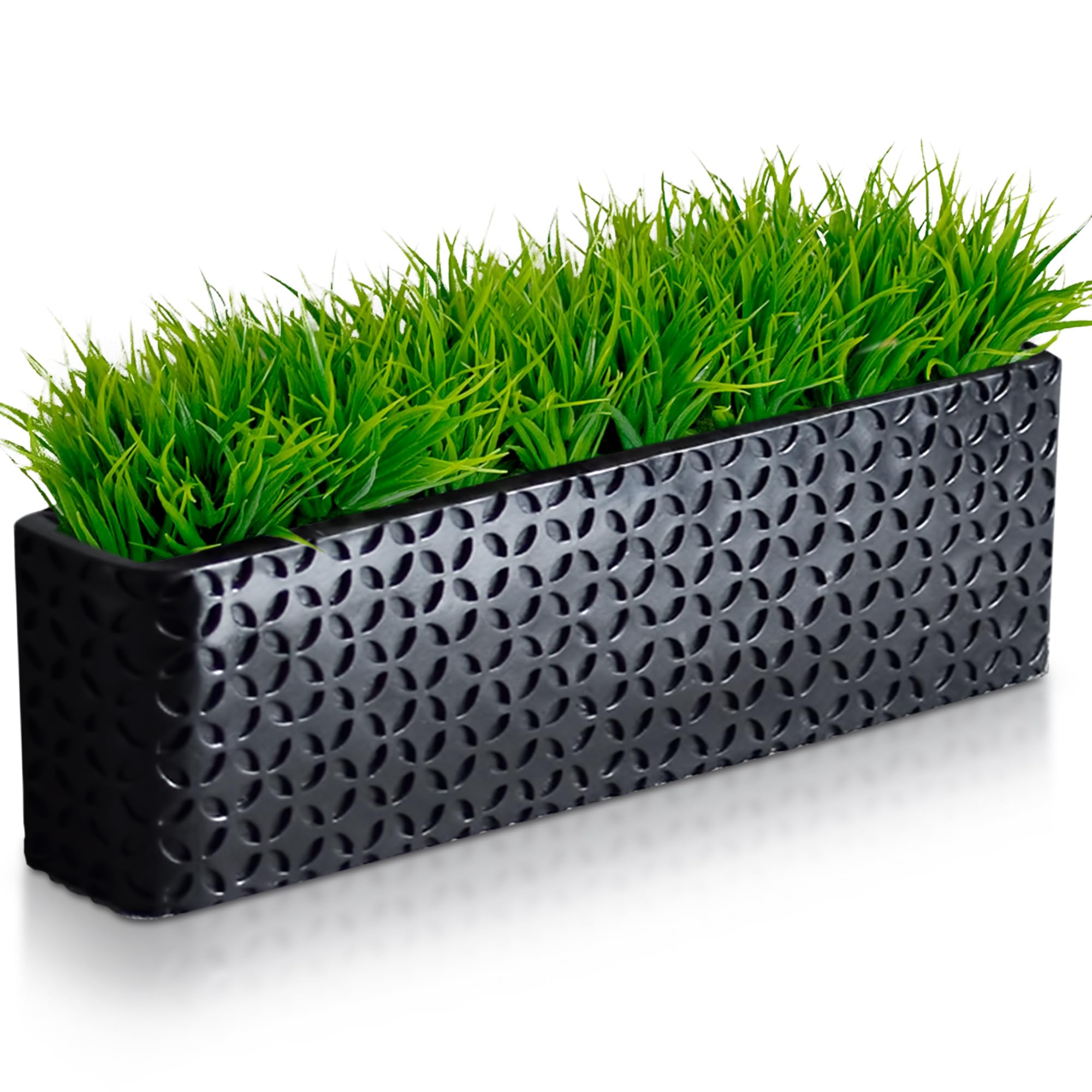 SEEKO Artificial Succulents in Rectangular Ceramic Planter (13.5 Inch) - Fake Plants for Home & Office Decor, Table Centerpiece, Dining Room, Kitchen, Window Sill - Perfect for Modern Interior Design and Gift Giving