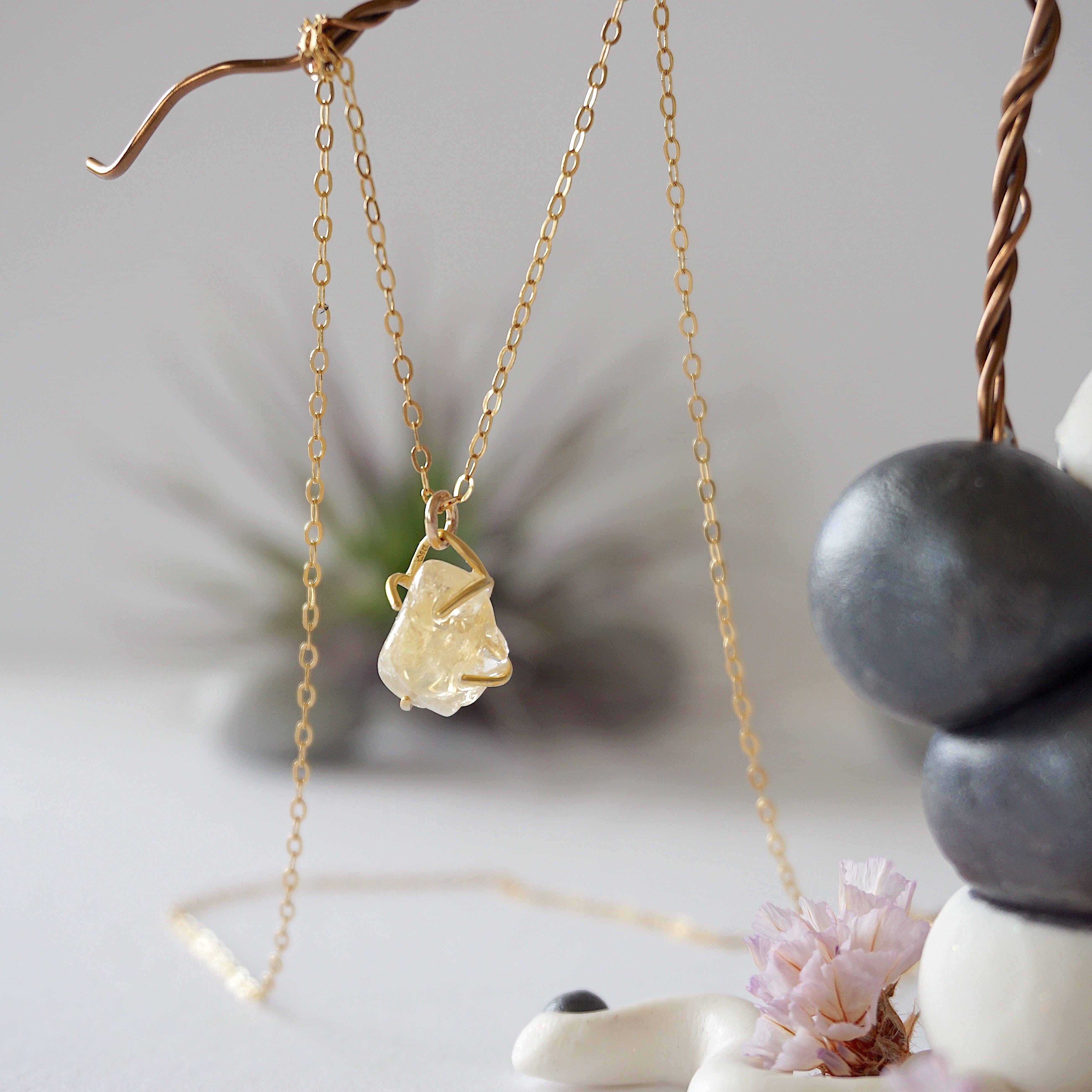 14K Gold Filled Citrine Huggie Charm Necklace for Women - Dainty Layering Jewelry Gift for Birthday, Anniversary & Everyday Wear