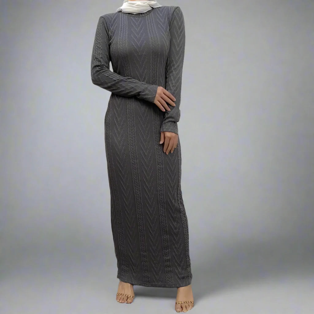 Muslim Women's Winter Abaya Underdress - Modest Inner Slip Dress for Prayer & Daily Wear | Warm Long Sleeve Sweater Dress for Hijab Fashion