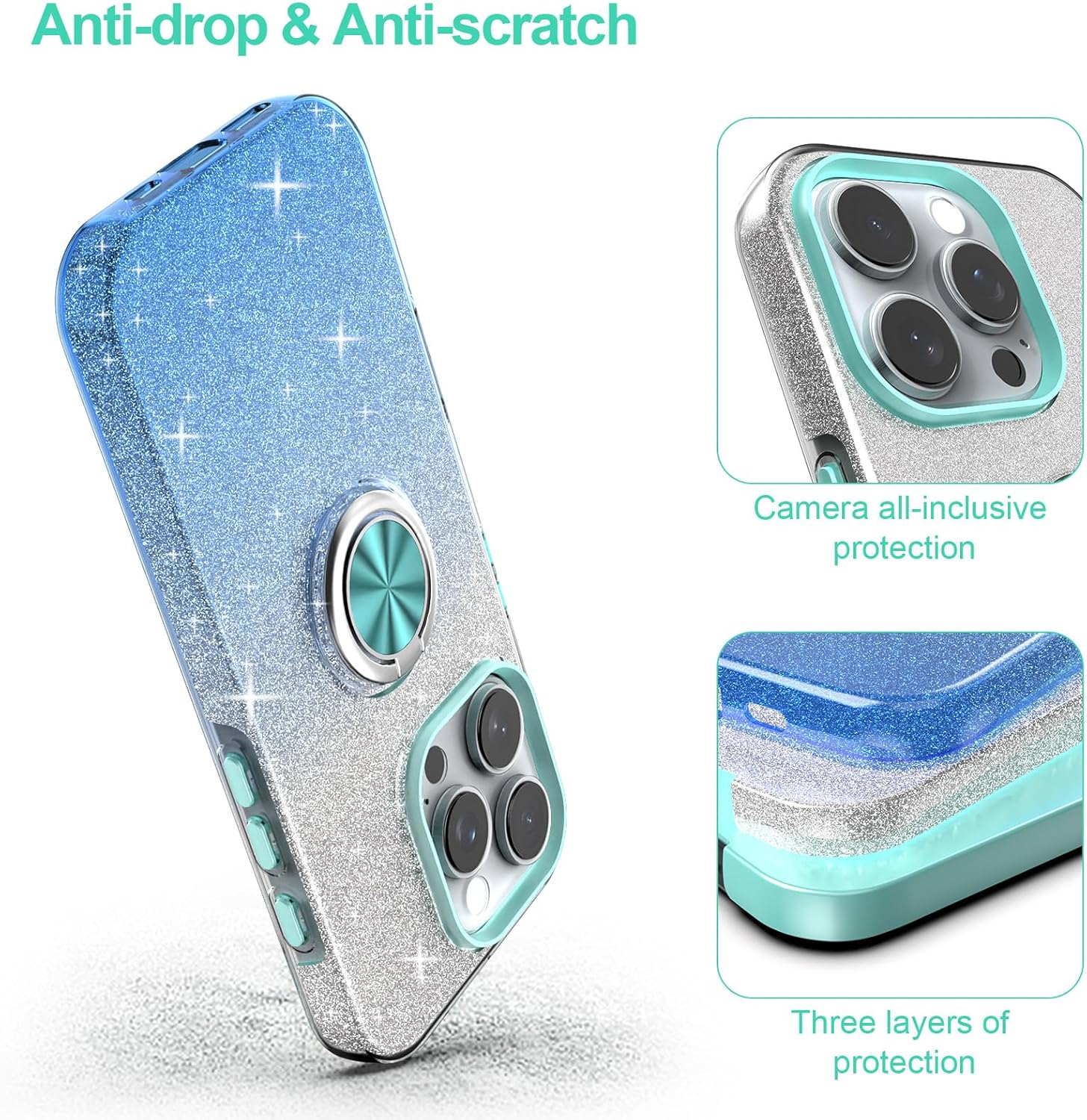 Premium iPhone 16 Case with 360° Ring Holder, Magnetic Car Mount & Kickstand - Shockproof Protective Cover for Work, Travel & Daily Use
