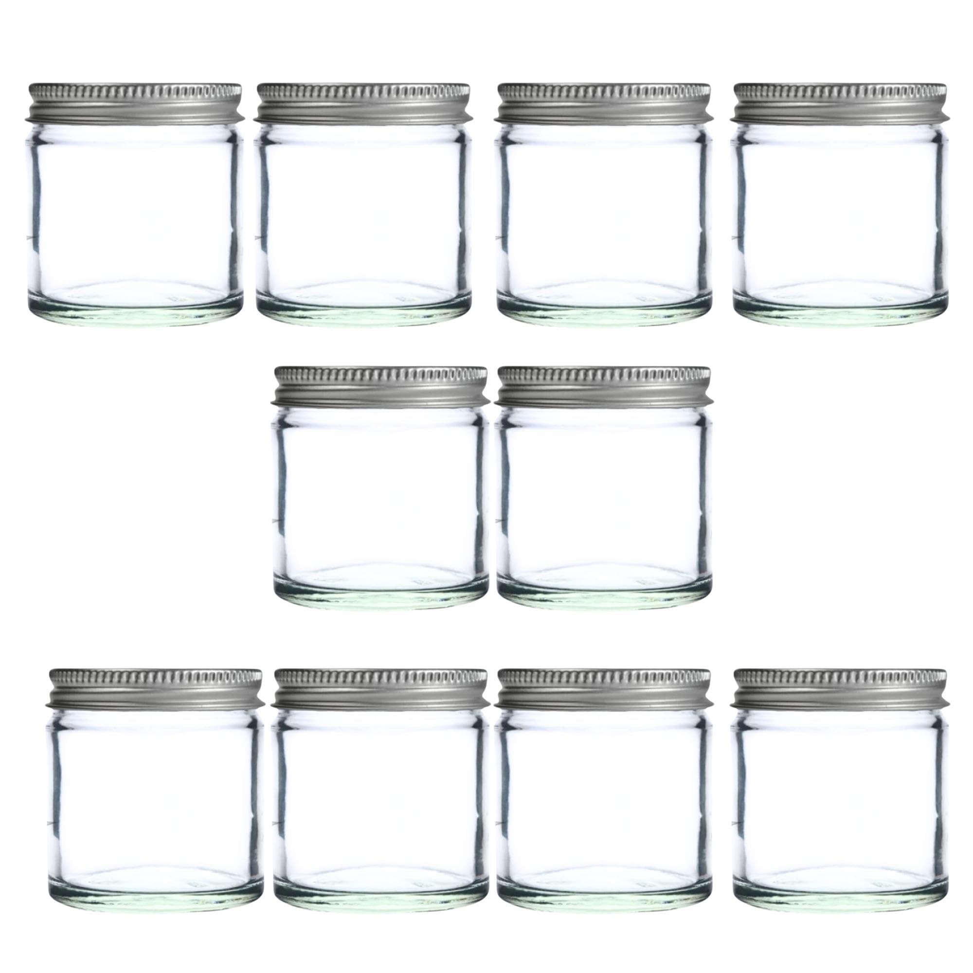 60ml Clear Glass Jars with Airtight Silver Lids - Heat-Resistant Candle Making Containers, DIY Beauty Storage Jars, Refillable Cosmetic Containers for Home Organization, Gift Packaging - Set of 10 (Perfect for Bath Salts, Lip Balm, Spices & Small Crafts)