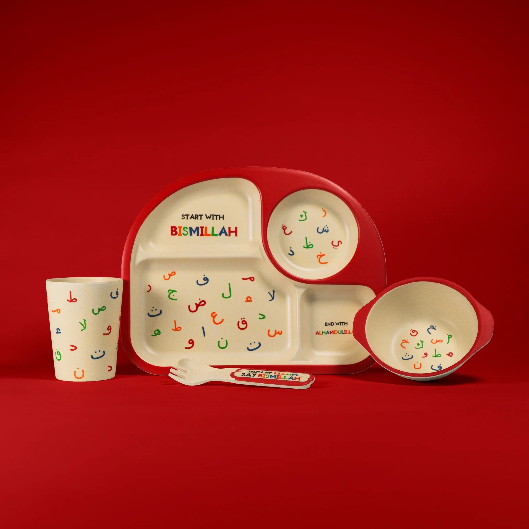 Arabic Alphabet Tableware Set - Arabic Learning Dinnerware for Kids - Educational Tableware for Arabic Language Beginners - Perfect for Family Meals & Cultural Learning