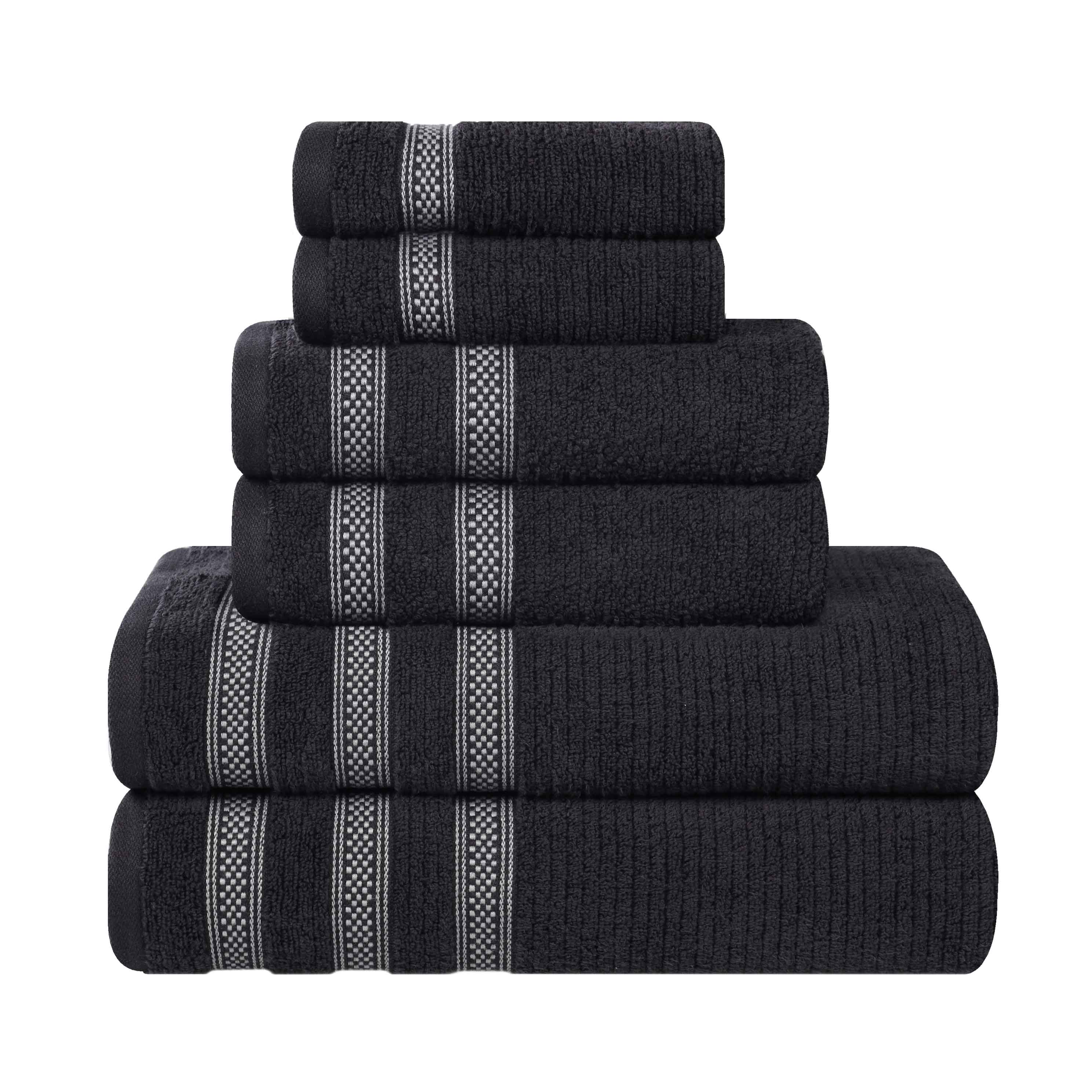 Premium 6-Piece Zero Twist Cotton Towel Set - Ultra Soft, Absorbent & Quick-Drying Bath Towels with Geometric Border Design for Spa, Bathroom & Luxury Home Decor