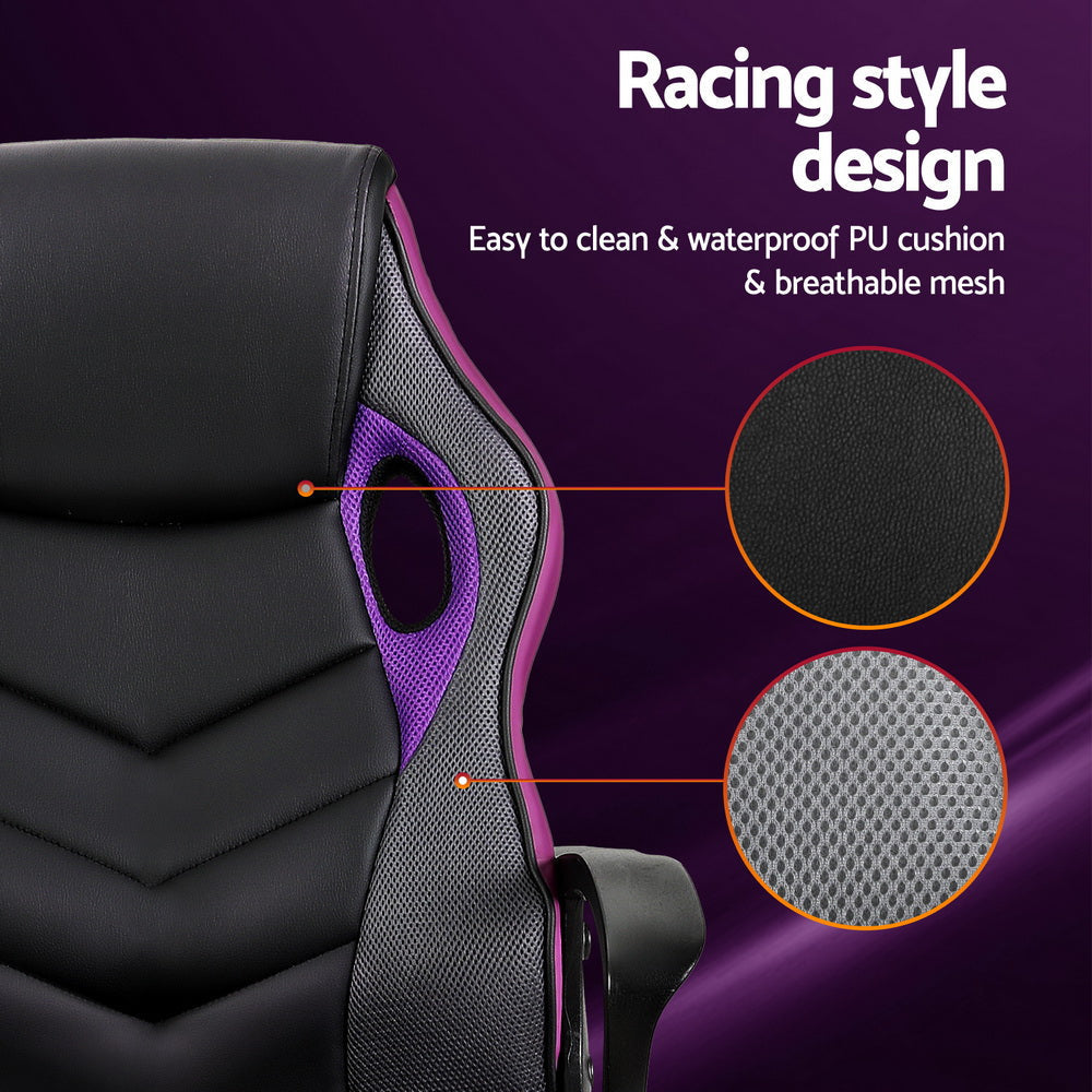 Artiss Ergonomic Gaming Office Chair - Adjustable Purple Computer Chair for Home & Work - Perfect for Gaming, Studying, and Long Work Sessions