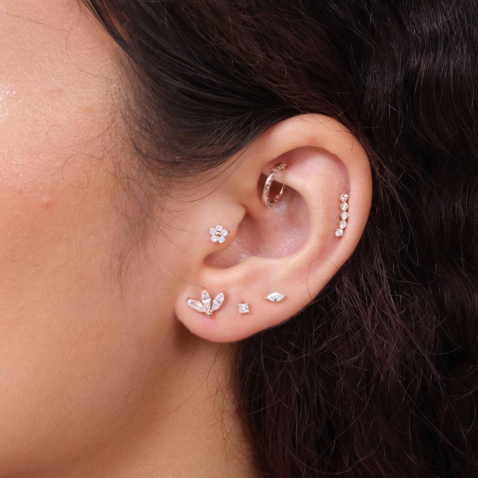 14K White Gold Marquise Stone Flat Back Stud Earrings - Elegant & Durable for Daily Wear, Parties & Special Occasions