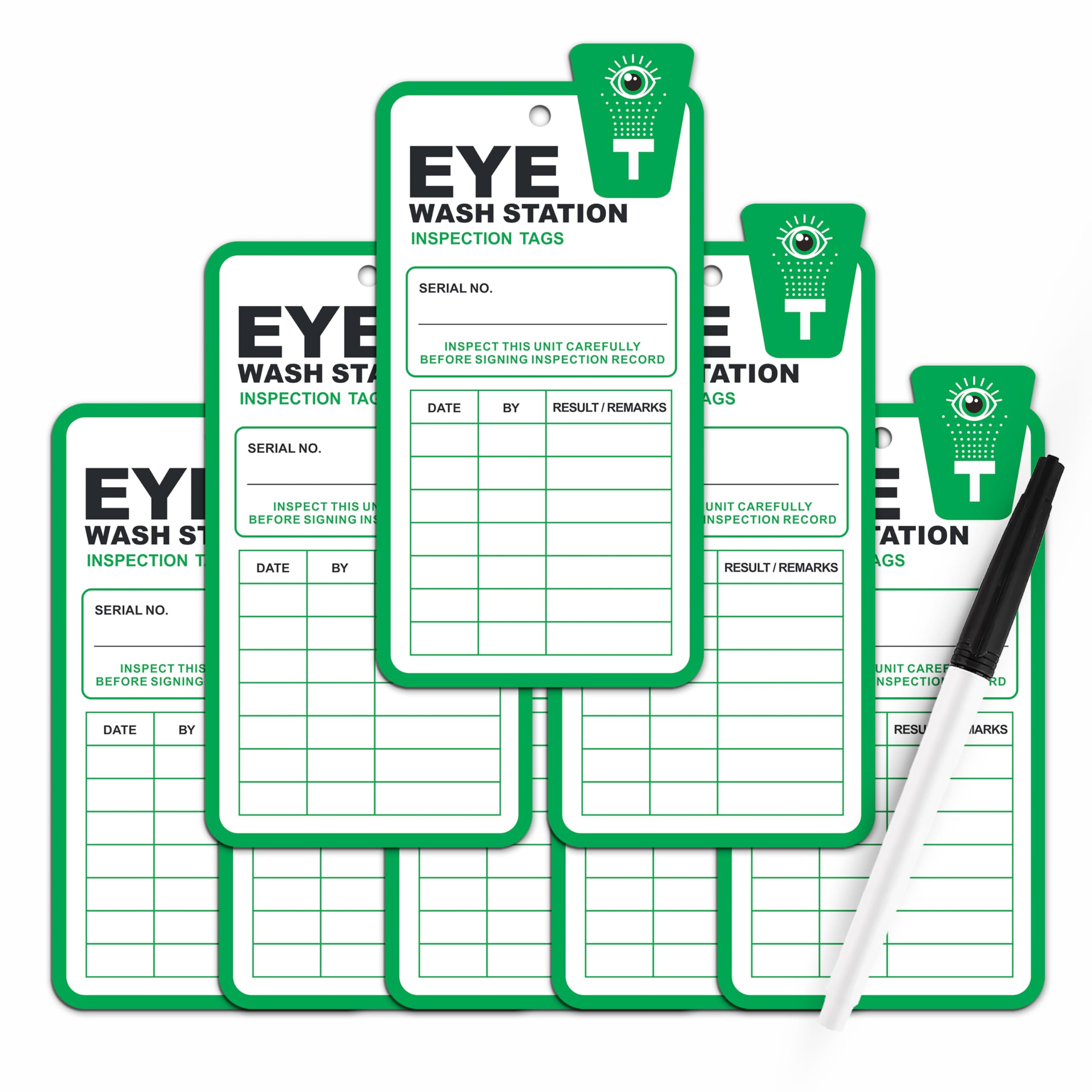 25 Pack Plastic Eyewash Station Inspection Tags - OSHA Approved Waterproof Test Record Tags for Monthly Eye Wash & Emergency Shower Maintenance | Workplace Safety Compliance