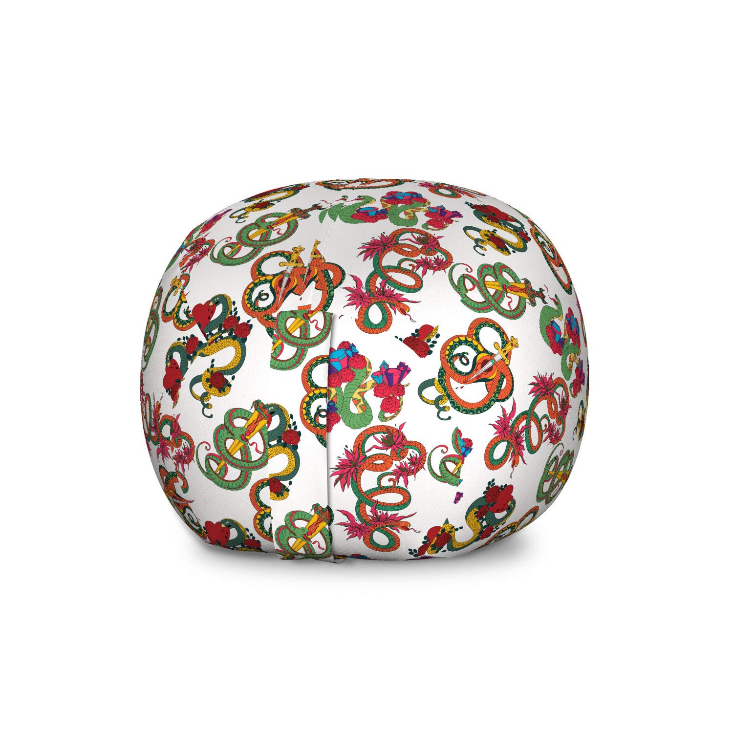 Ambesonne Dragon Toy Storage Bag Chair - Large Washable Stuffed Animal Organizer with Colorful Japanese Reptile & Floral Pattern - Perfect for Kids' Room, Playroom, and Nursery Organization