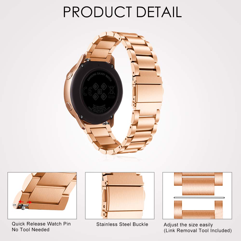 Premium Stainless Steel Metal Watch Band for Samsung Galaxy Watch Active/Active 2 (40mm/44mm), Galaxy Watch 4/4 Classic, Watch 5/5 Pro, Galaxy Watch 3 (41mm/42mm) - Durable Replacement Strap for Workout, Office & Everyday Wear