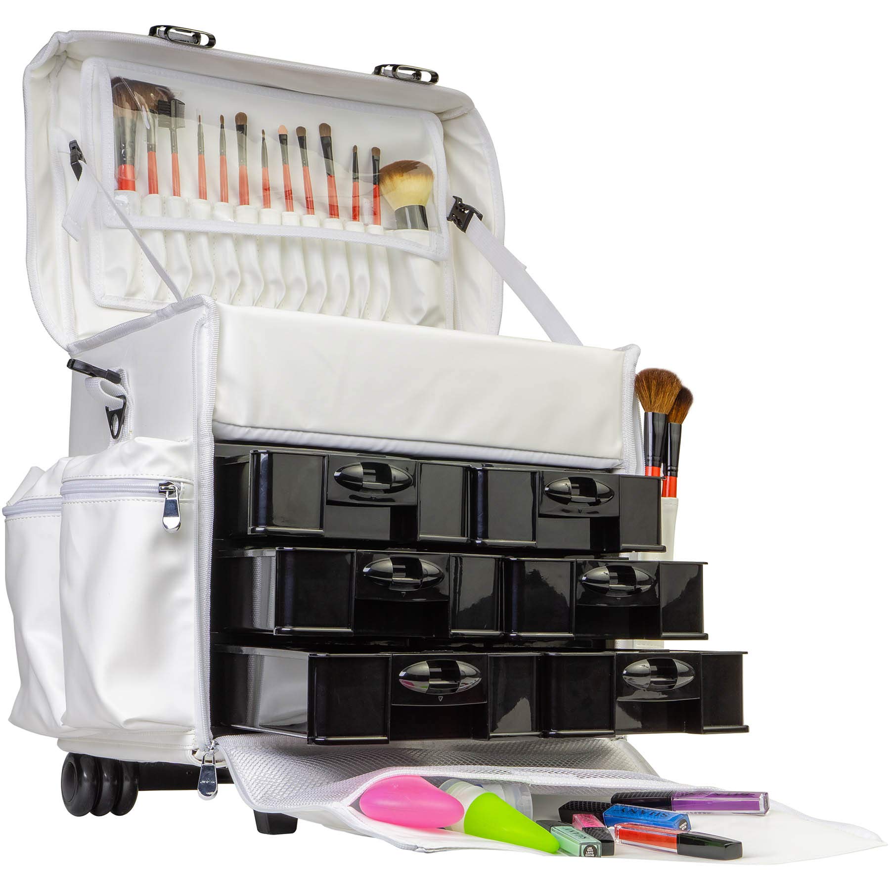 SHANY Professional Rolling Makeup Case with Mesh Organizer Bags - Portable Cosmetic Trolley for Travel & Salon Use - Perfect for Makeup Artists, Beauty Professionals & On-the-Go Stylists
