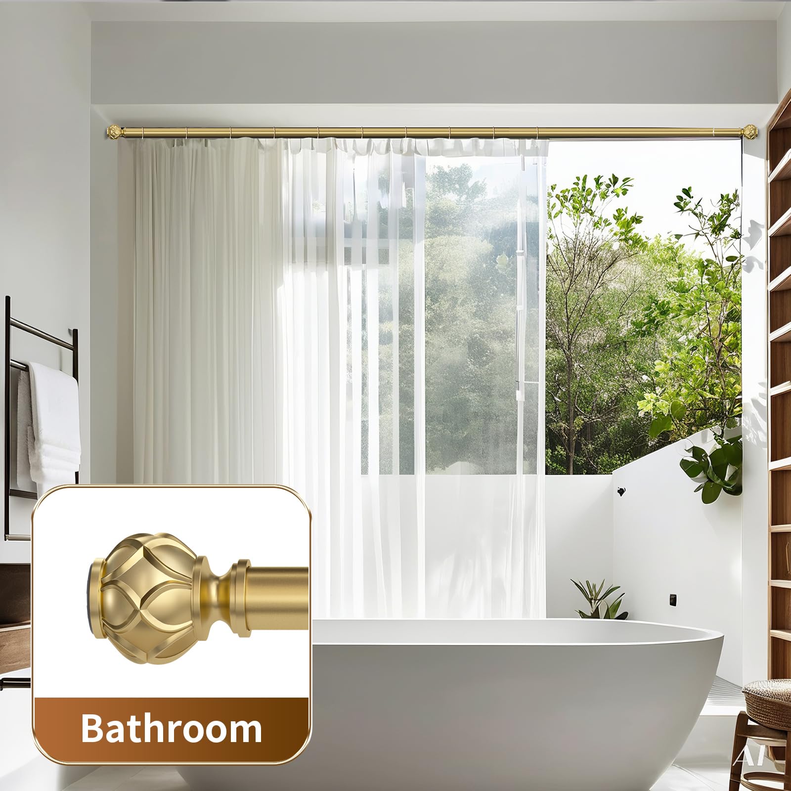 Adjustable Gold Tension Shower Curtain Rod 36-84 Inches (3-7 Feet) - No Drill Rustproof Bathroom Shower Rod with Spring Tension & Non-Slip Grip - Perfect for Small Spaces, Apartments, and Rental Homes