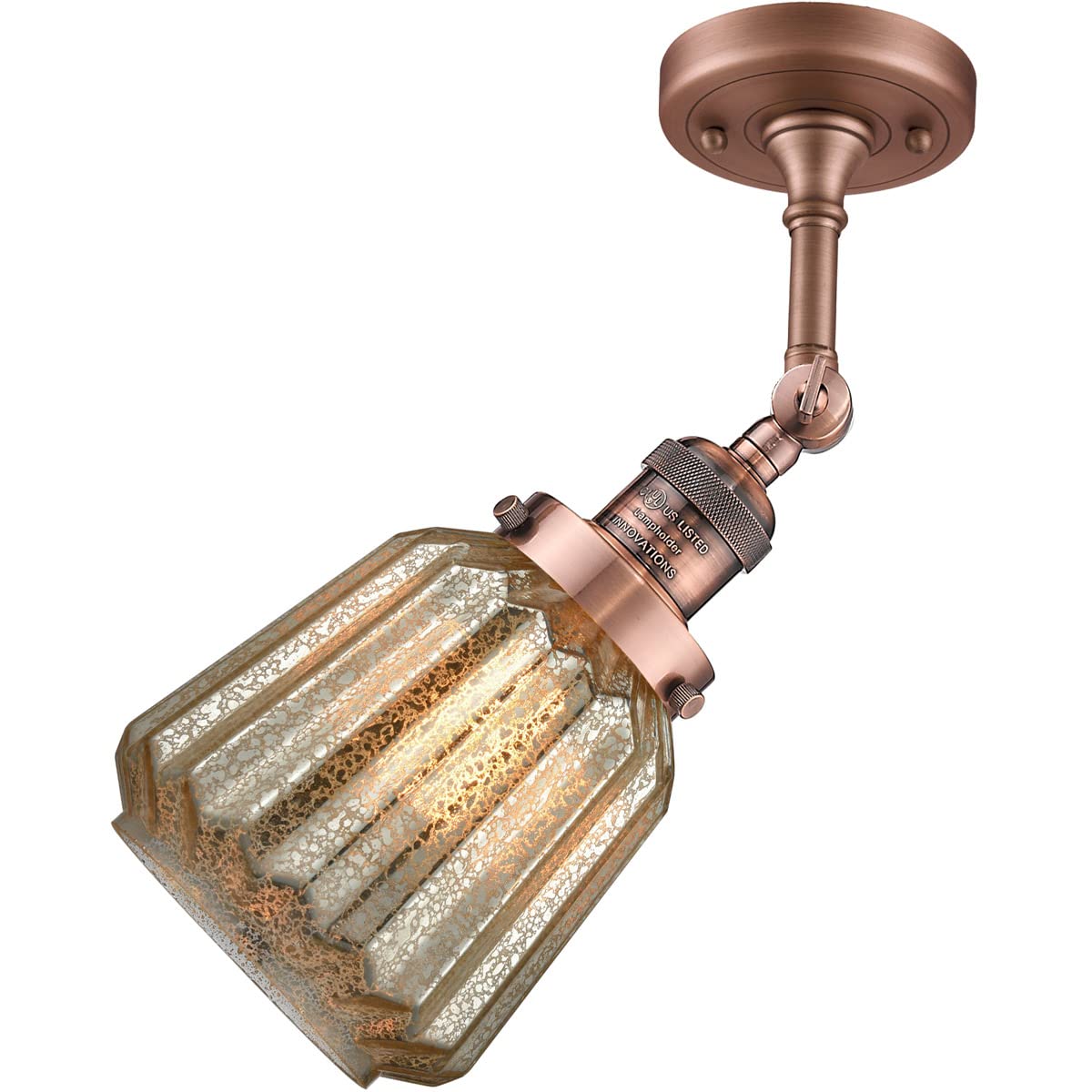 201F-AC-G146-LED Vintage Semi-Flush Mount Ceiling Light Fixture - Antique Copper Finish, Energy Efficient LED Lighting for Bedroom, Living Room & Hallway