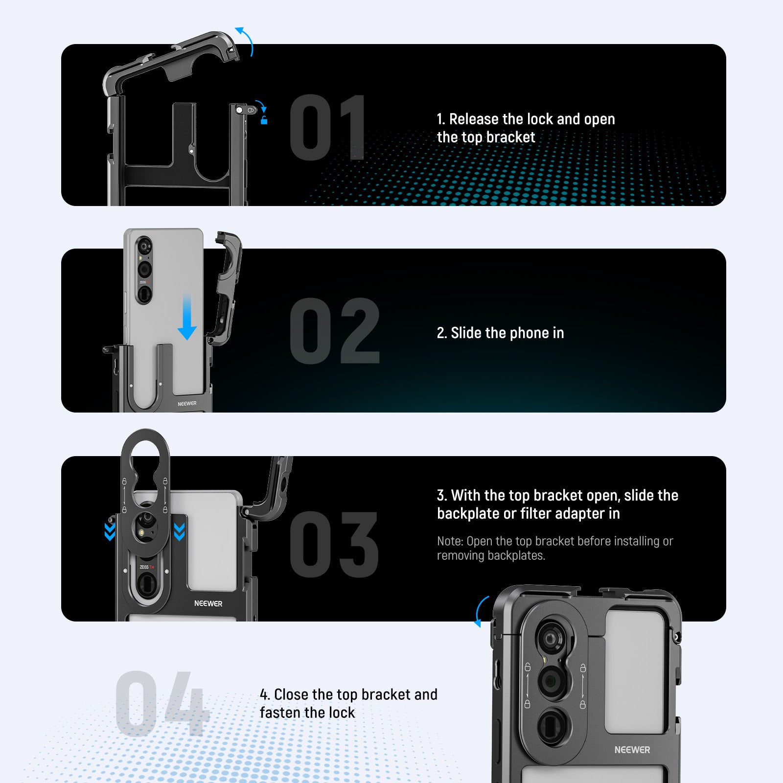 NEEWER PA086/PA087 Smartphone Cage Mount for Sony Xperia PRO I & Xperia 1 V - Durable Aluminum Alloy Phone Rig with Cold Shoe Mount & 1/4