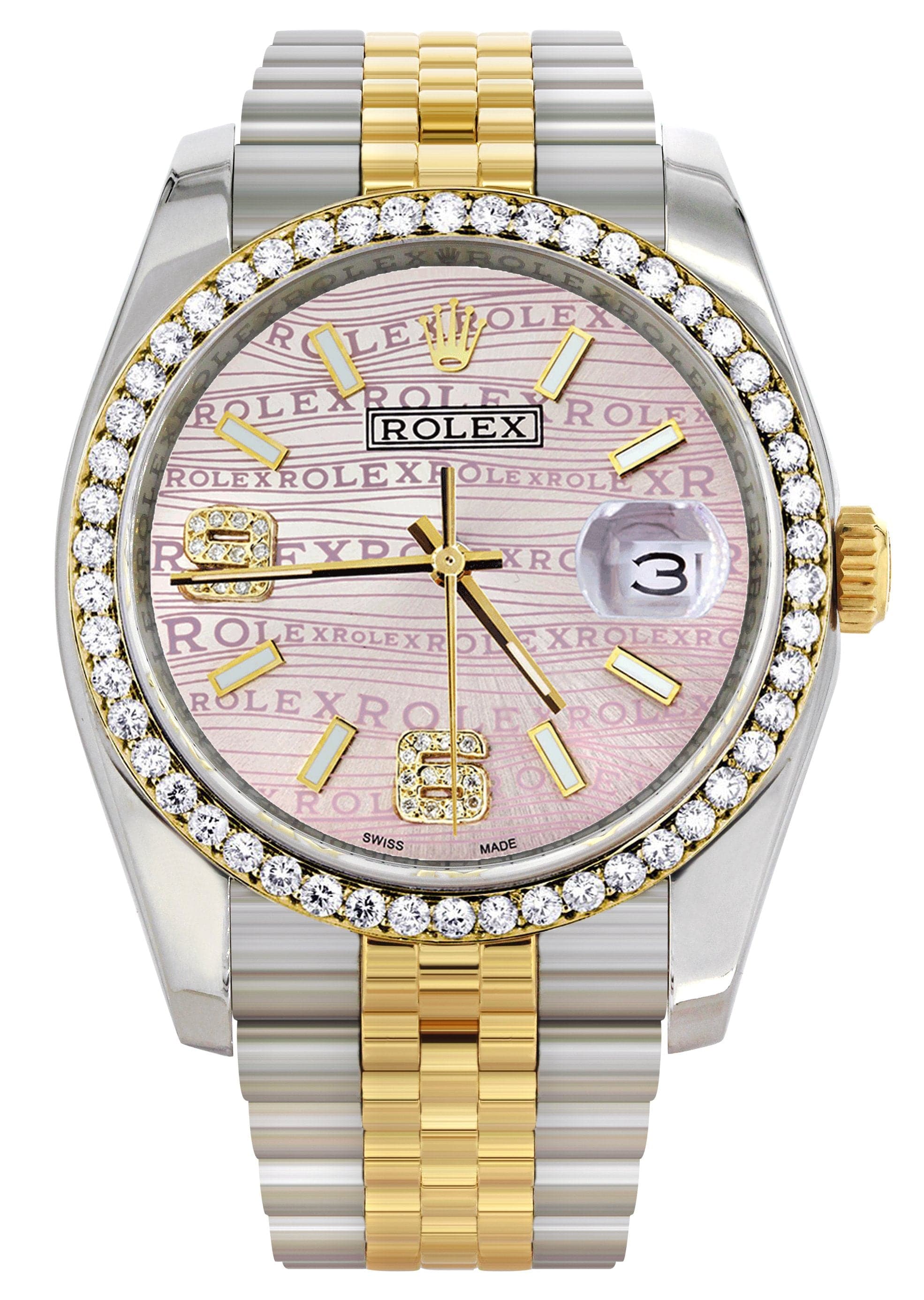 Rolex Datejust 36mm Watch - 18K Gold & Stainless Steel, Hidden Clasp, Custom Diamond Pink Dial, Jubilee Band | Luxury Men's Watch for Business, Wedding & Special Occasions