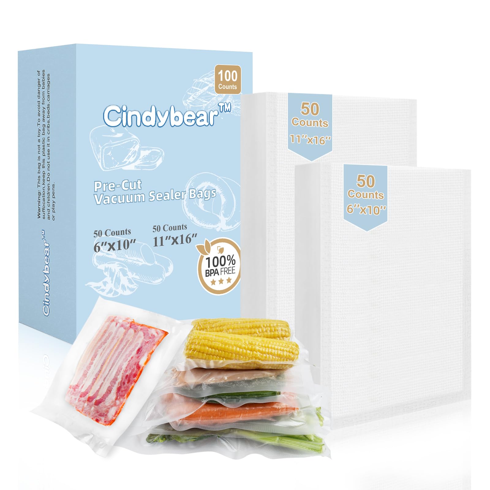 BPA Free Vacuum Sealer Bags for Food Storage - 100 Pack Heavy Duty Gallon (11