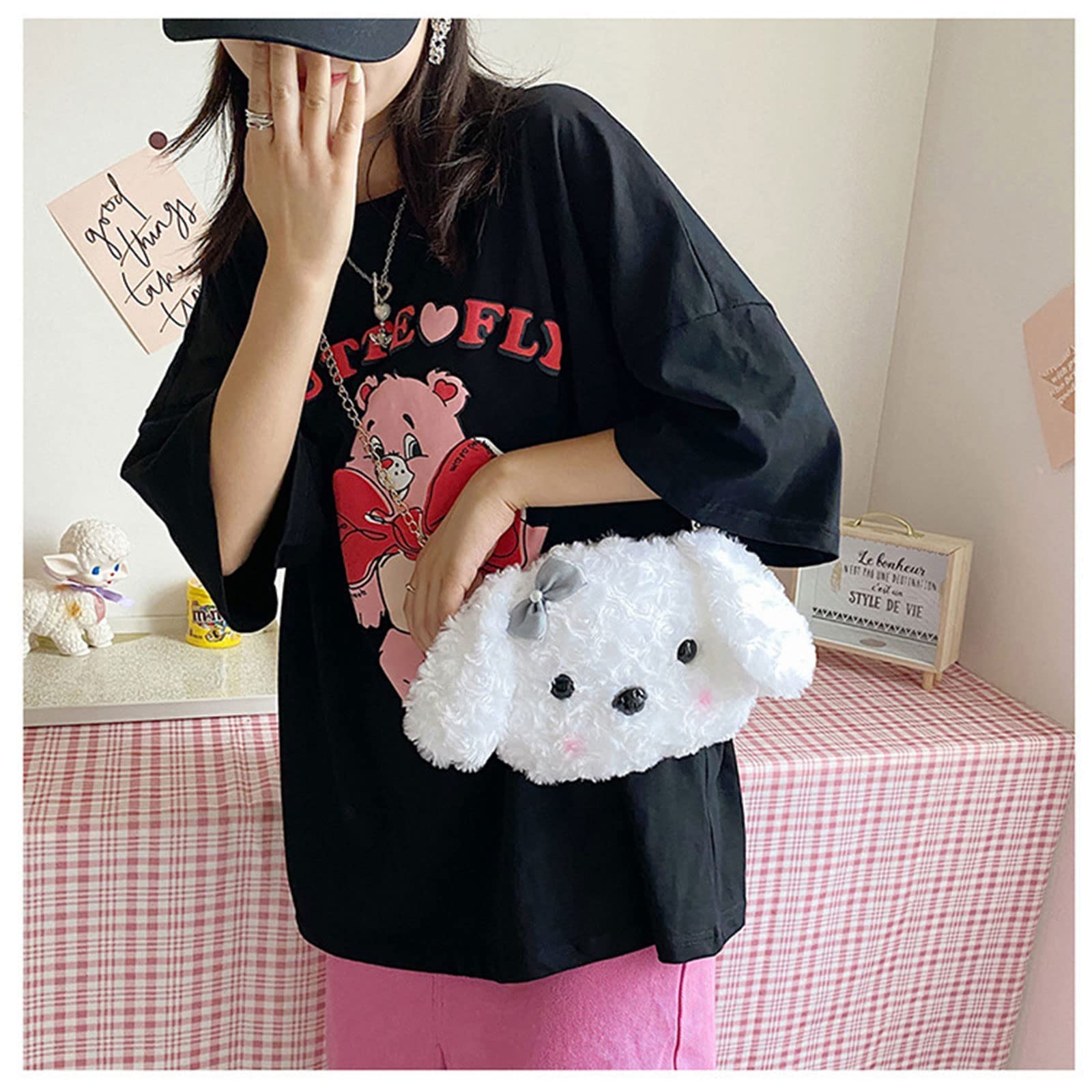 Cute Kawaii Animal Purse for Women - Fluffy Plush Lolita Crossbody Bag with Chain Strap - Perfect for School, Dating, and Casual Outings