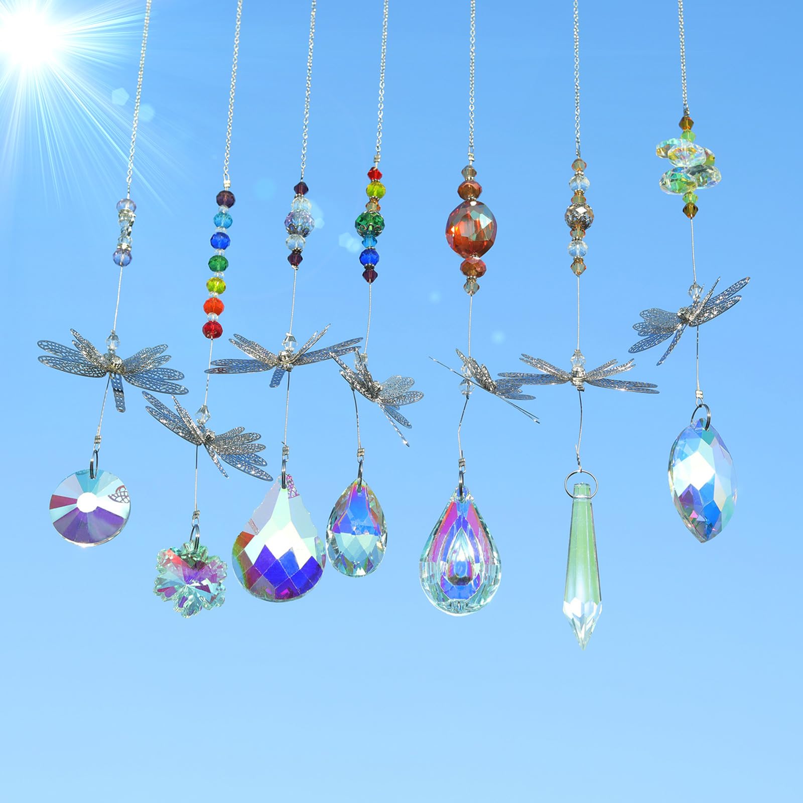 7 Pack Crystal Suncatchers Dragonfly Pendants - Rainbow Window Prisms for Wedding, Garden & Home Decor - Creates Beautiful Light Reflections for Indoor/Outdoor Spaces