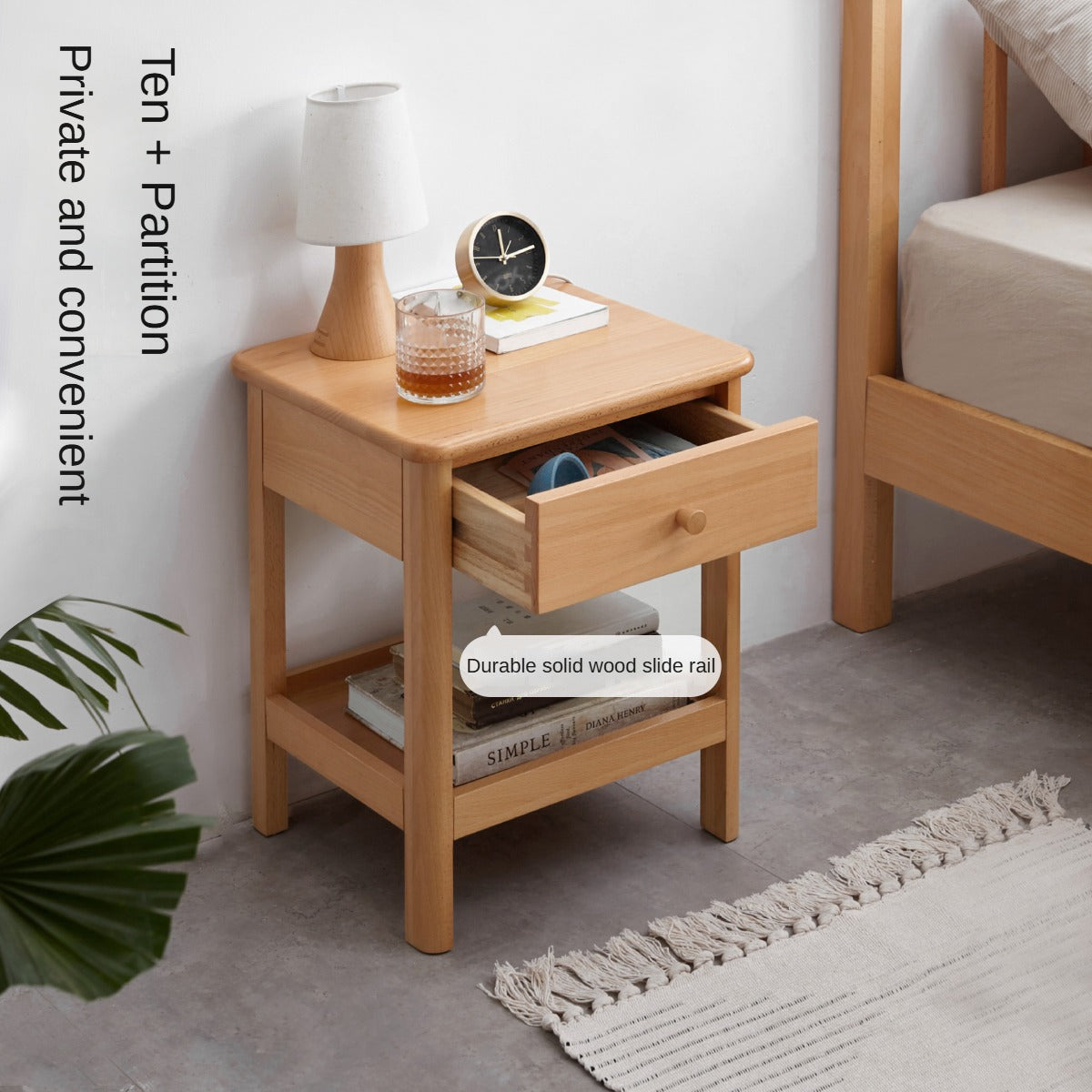 Solid Wood Nightstand - Beech & Pine Bedside Table for Bedroom, Modern & Rustic End Table with Storage Shelf - Perfect for Bedroom, Living Room, or Office