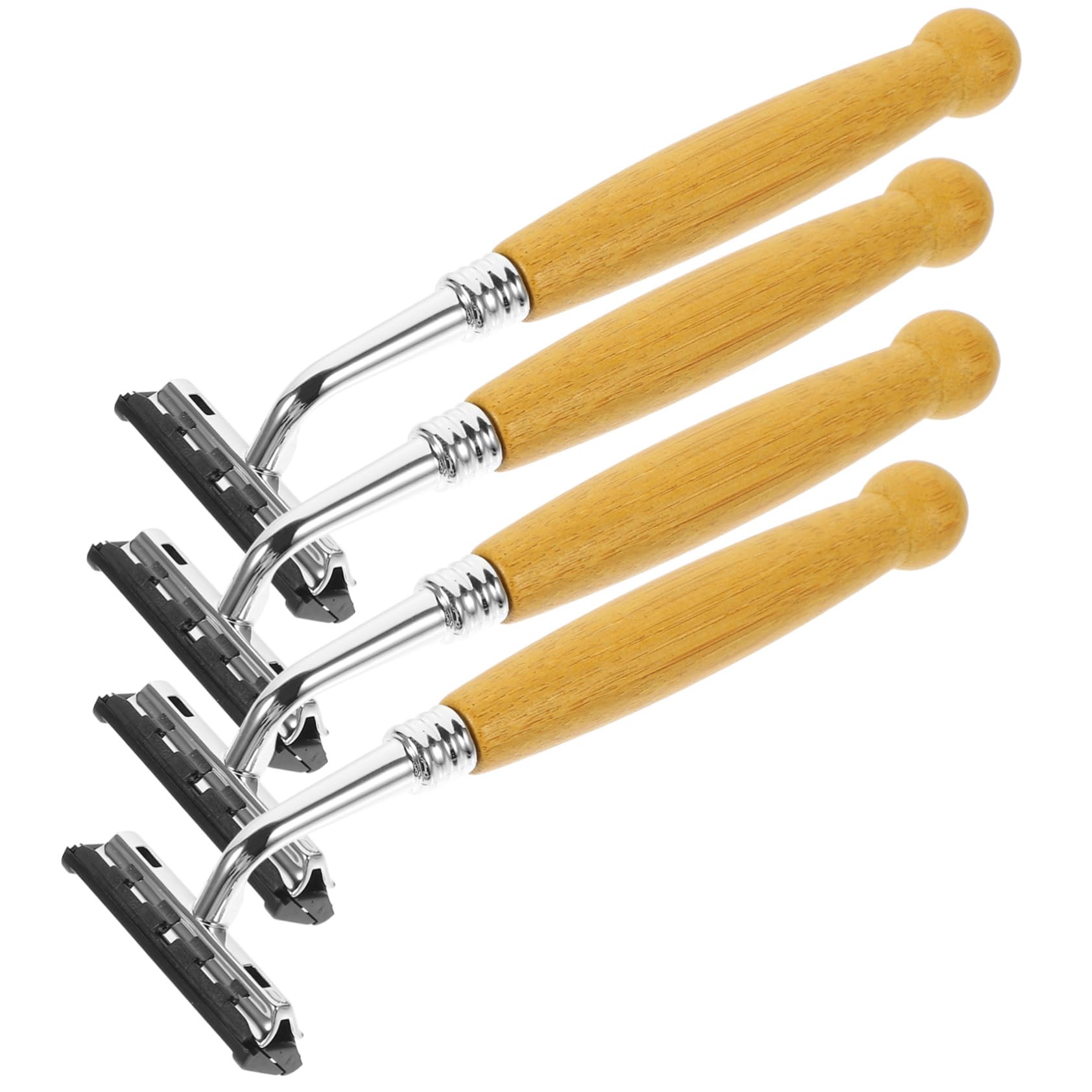 4 Pcs Stainless Steel Manual Beard Trimmer for Men - Adjustable Rotary Safety Razor with Aluminum Handle | Perfect for Grooming, Travel & Daily Shaving