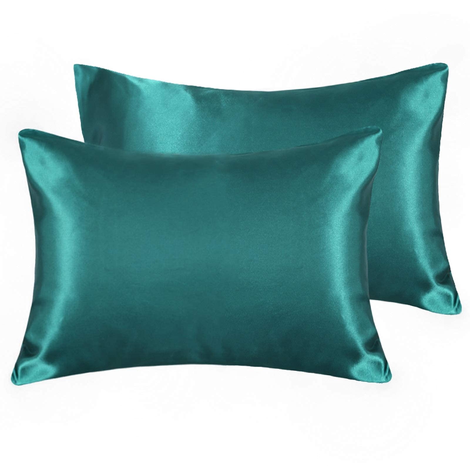 Luxury Satin Pillowcase for Hair & Skin - 2 Pack Cooling Super Soft Pillow Covers (20x30 Inches) with Envelope Closure - Teal Blue - Perfect for Beauty Sleep & Preventing Hair Frizz