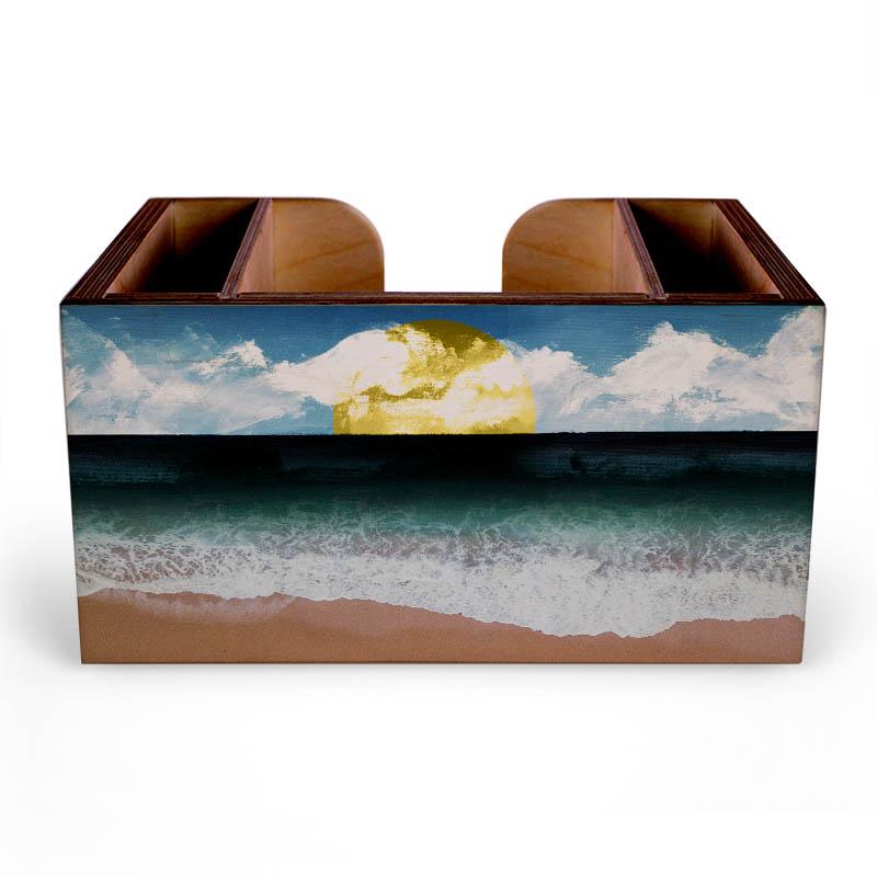 Stylish Wooden Bar Caddy for Beach Parties - Portable Drink Holder for Cocktails, Beer & Wine - Perfect for Poolside, Backyard BBQs & Coastal Entertaining