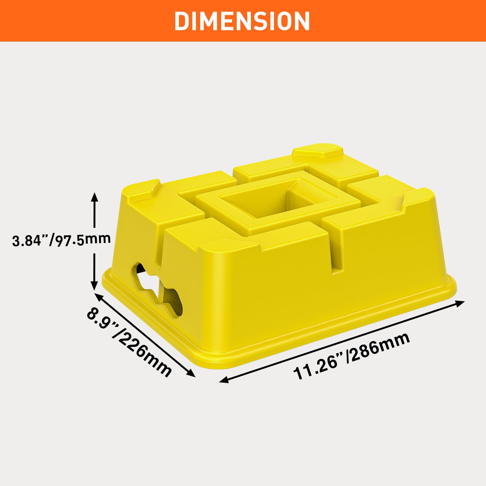 Heavy Duty Trailer Jack Block - 16,000 lbs Capacity RV Leveling Blocks for Travel Trailers, Camper Wheels & Jacks | Universal Fit, Easy Storage | Yellow (1-Pack) | Perfect for Camping, Road Trips & RV Leveling