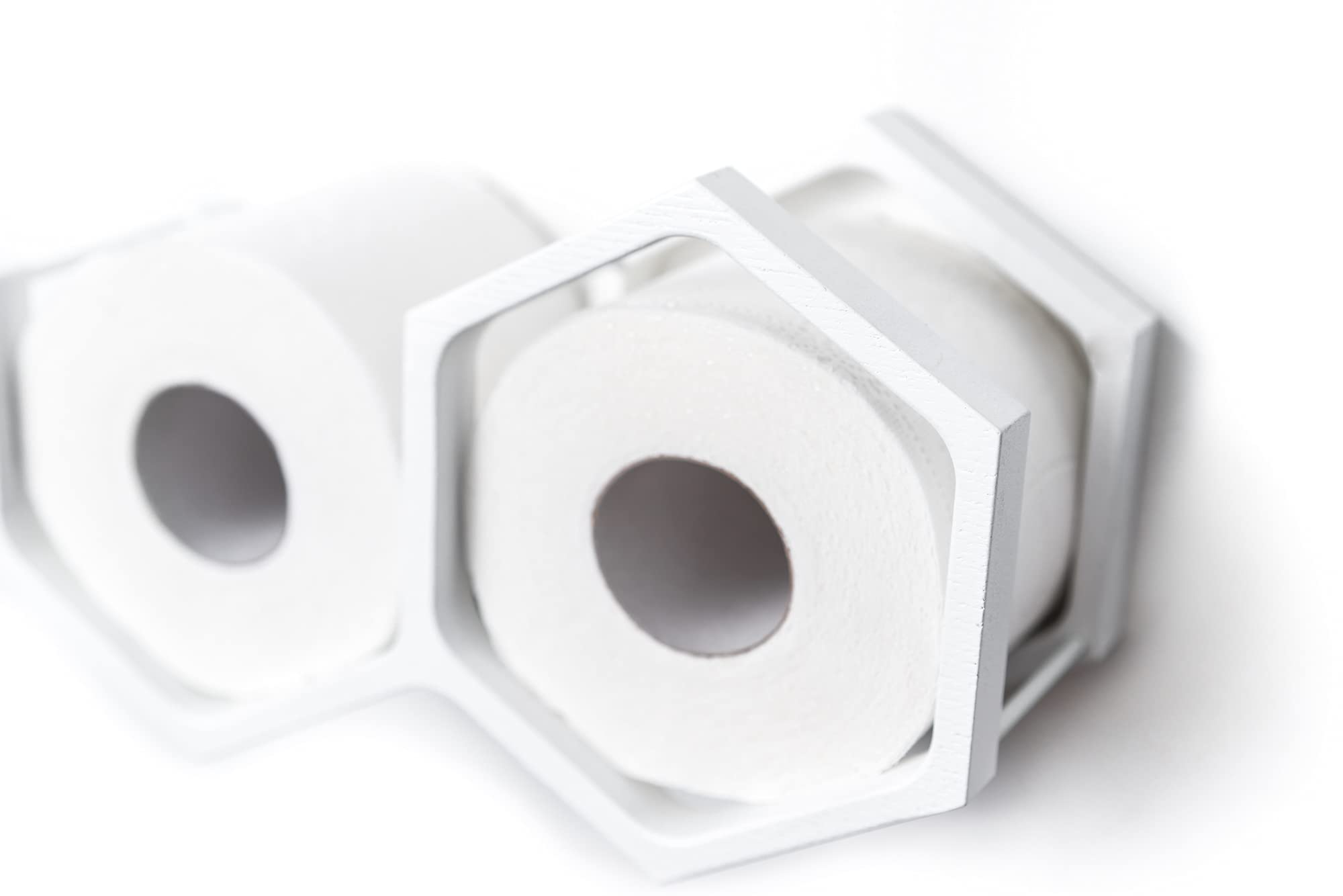 Honeycomb Wood Toilet Paper Holder - Bathroom Tissue Storage Shelf - White - Perfect for Small Bathrooms, Powder Rooms & Vanities