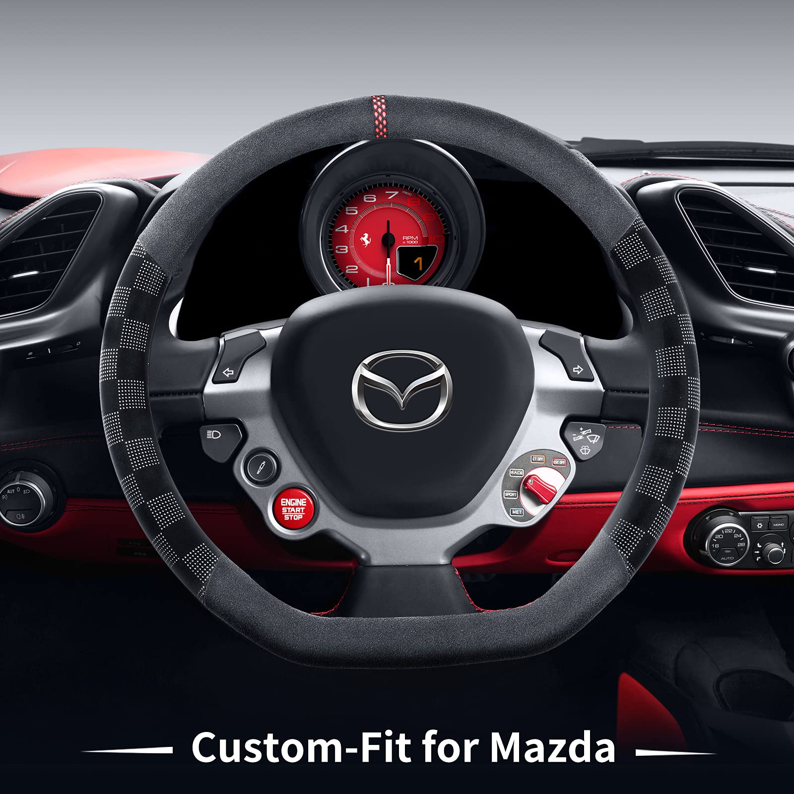 Premium Non-Slip Microfiber Leather Steering Wheel Cover for Mazda - Deer Route Anti-Slip Design, Fashion Black D-Shape Sports Style Car Accessories | Perfect for Daily Commuting, Road Trips & Enhanced Driving Comfort