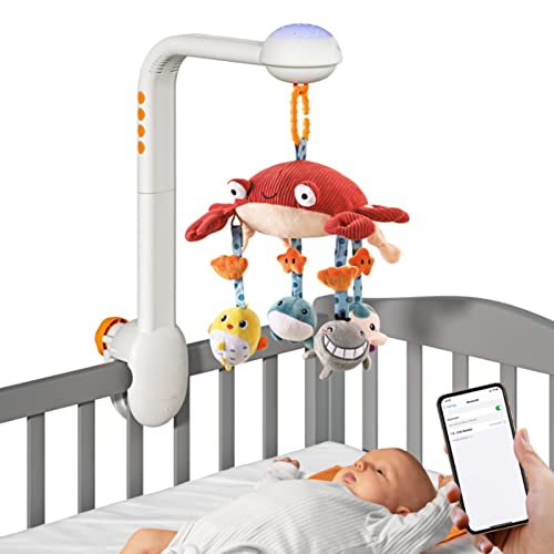 360° Rotating Musical Crab Baby Crib Mobile Toy with Star Projector Light - Multifunctional Newborn Developmental Toy with Hanging Rattles & Cartoon Pendants | Perfect Baby Shower Gift for Nursery, Playtime & Sensory Stimulation