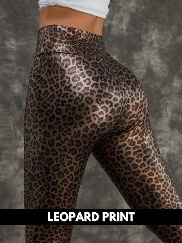 ZASUWA Women's Super Stretchy Faux Leather Black Snake Print Leggings - High Waist Yoga Pants for Workout, Fitness & Fashion