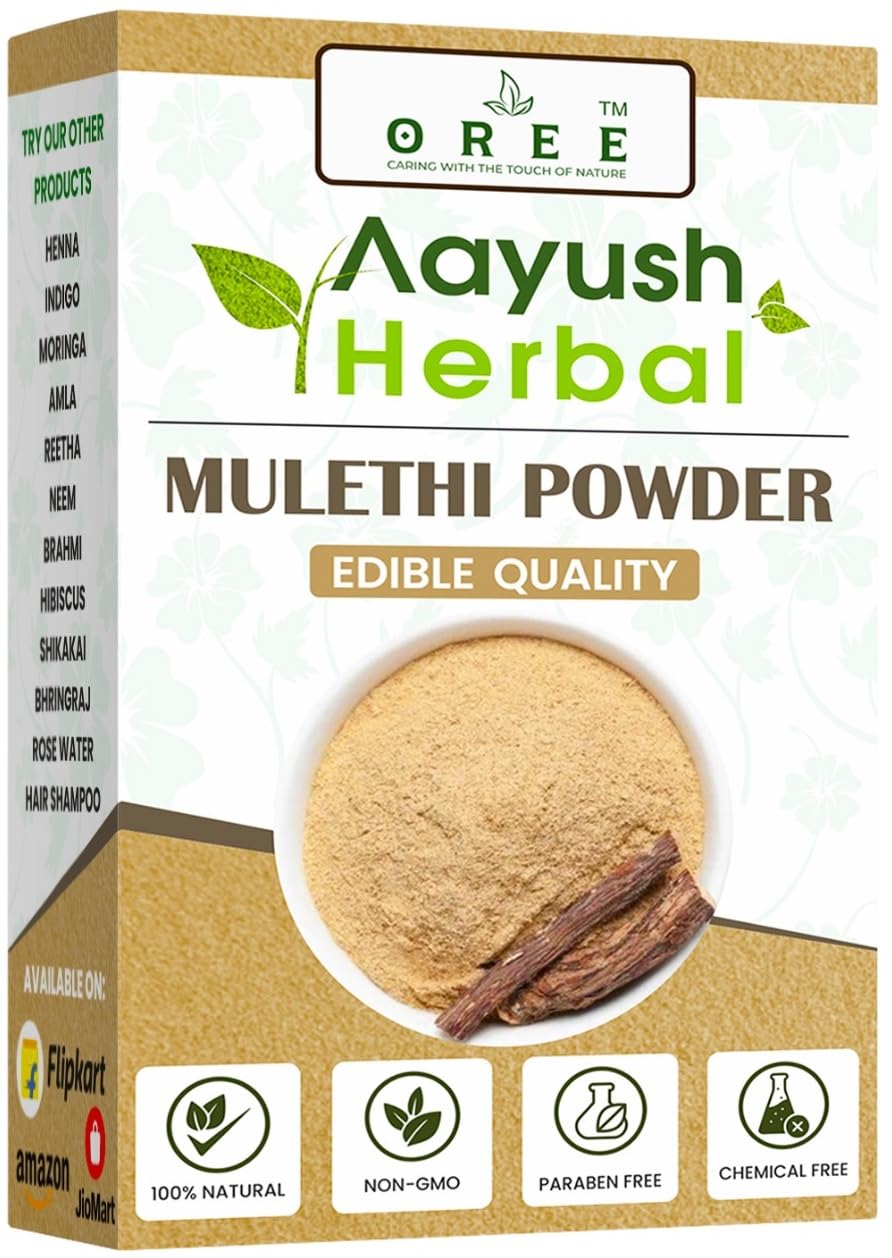 Aayush Herbal Mulethi Powder (200g) - Natural Licorice Root Powder for Skin Whitening, Face Care, Hair Growth & Body Wellness | Organic Skin Brightener for Glowing Complexion & Healthy Hair