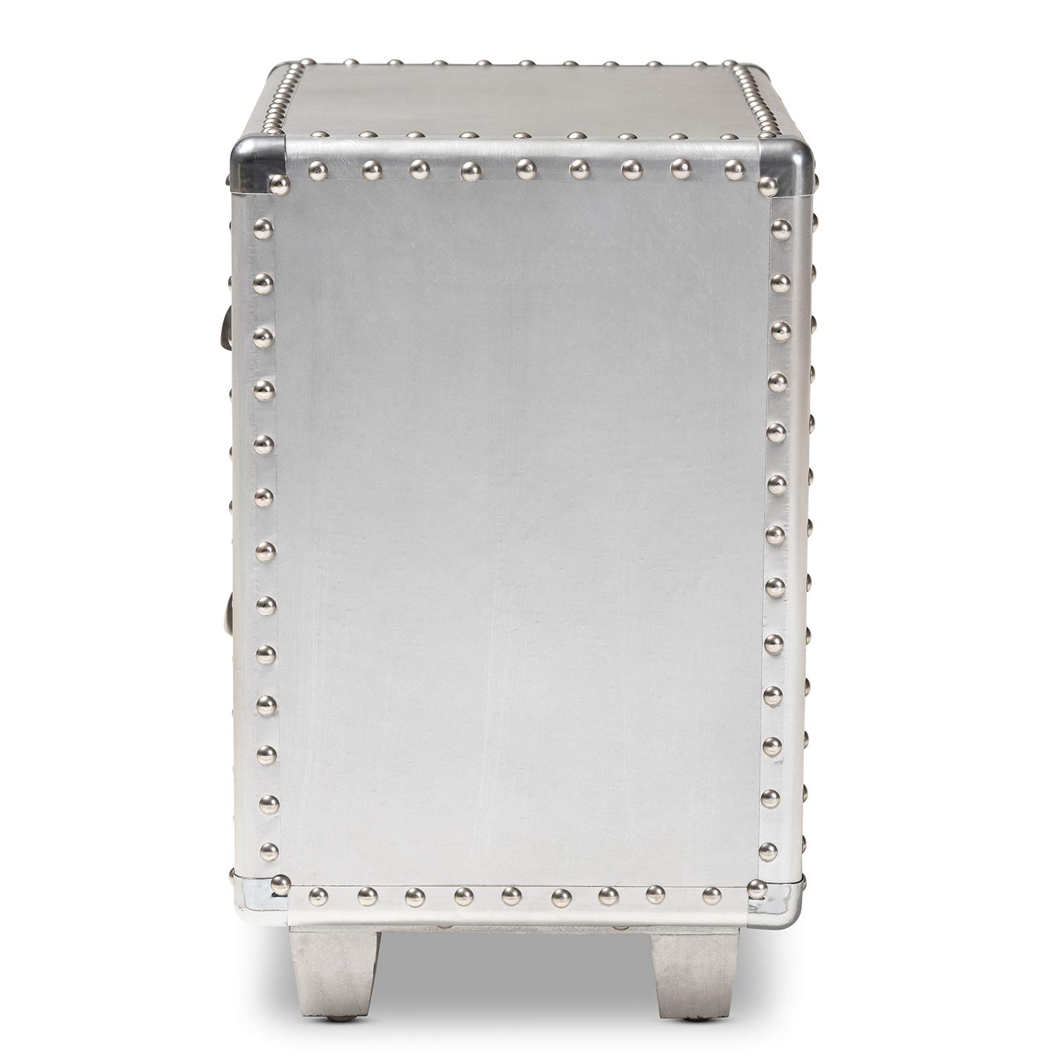 Baxton Studio Modern Nightstand with Drawer - Silver Finish Bedside Table for Bedroom, Living Room & Guest Room Storage