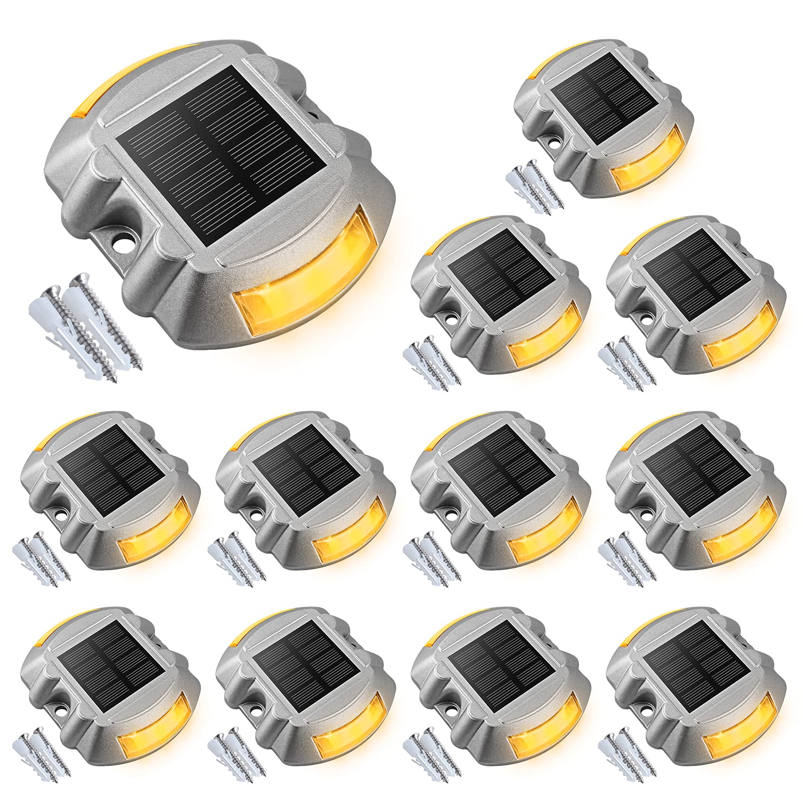 VOLISUN 12-Pack Solar Deck Lights - IP67 Waterproof LED Outdoor Step Lights for Driveway, Sidewalk, Garden Pathway & Yard (Warm White) | Solar Powered Landscape Lighting for Patio, Stairs & Walkway Safety