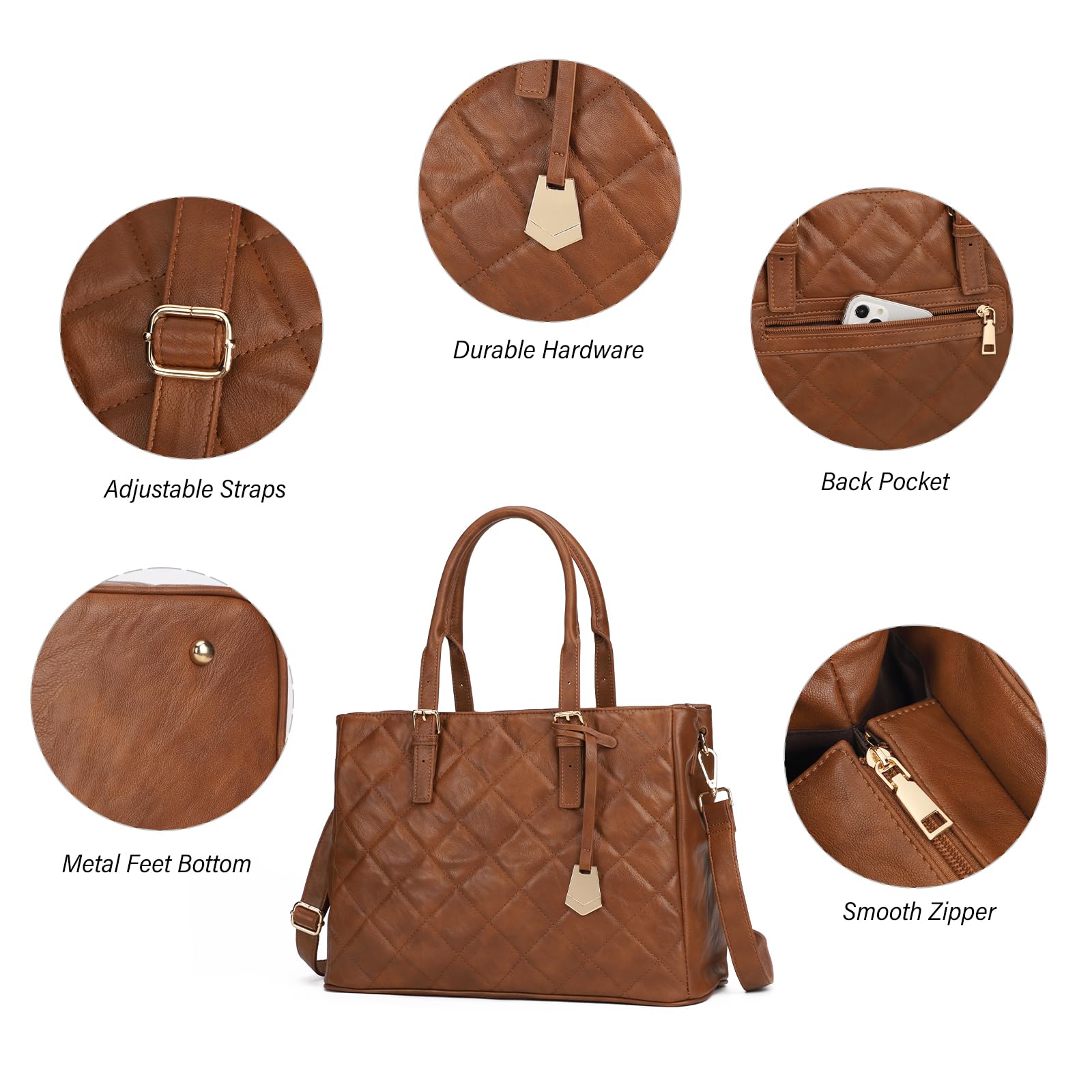 KouLi Buir Women's Quilted Tote Shoulder Bag - Stylish Top Handle Satchel Purse for Work, Travel & Everyday Use