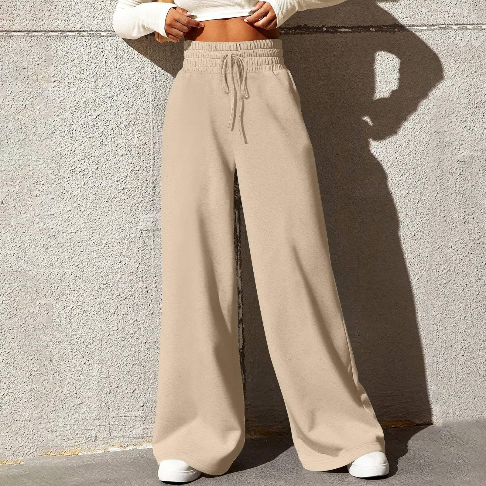 Women's Wide Leg Sweatpants - Winter Baggy Straight Leg Lounge Pants with Pockets, Plus Size Drawstring Flare Joggers for Casual Wear, Yoga & Home Comfort