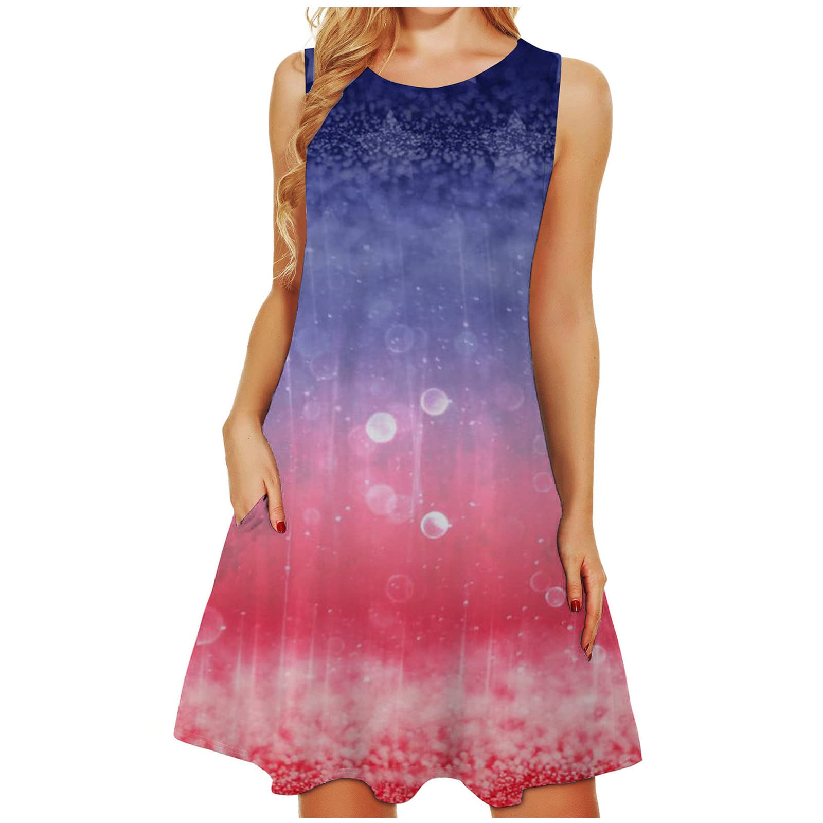 Women's Summer Dresses 2022 - Sleeveless Sexy Casual Floral Print Maxi Dress with Pockets, High-Low Ruffle Hem for Beach, Party & Evening Wear | Bridesmaid, Vacation & Casual Outfit